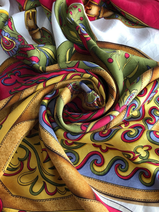 HERMES SILK Scarf Red ESTIVAL Vintage 42vybt