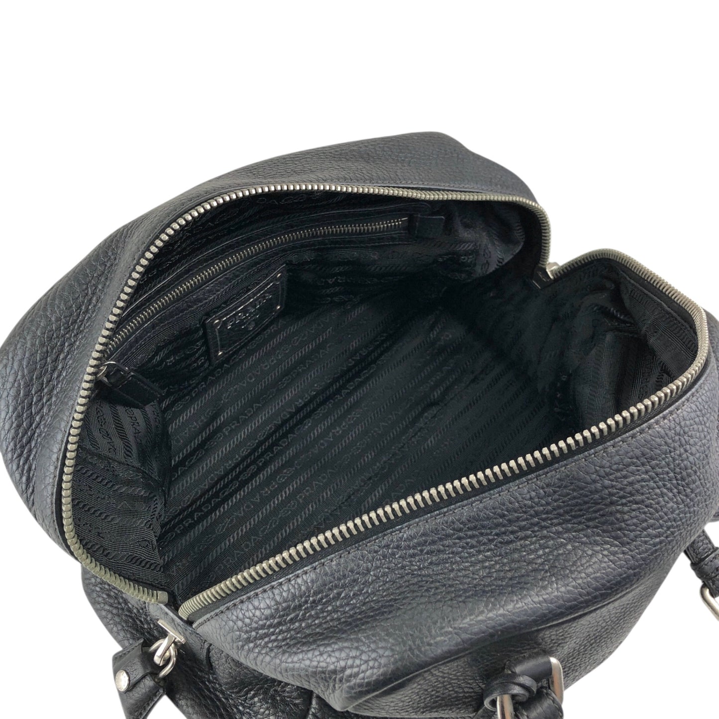 PRADA Logo Embossed Small Boston bag Handbag Black Vintage maefbu