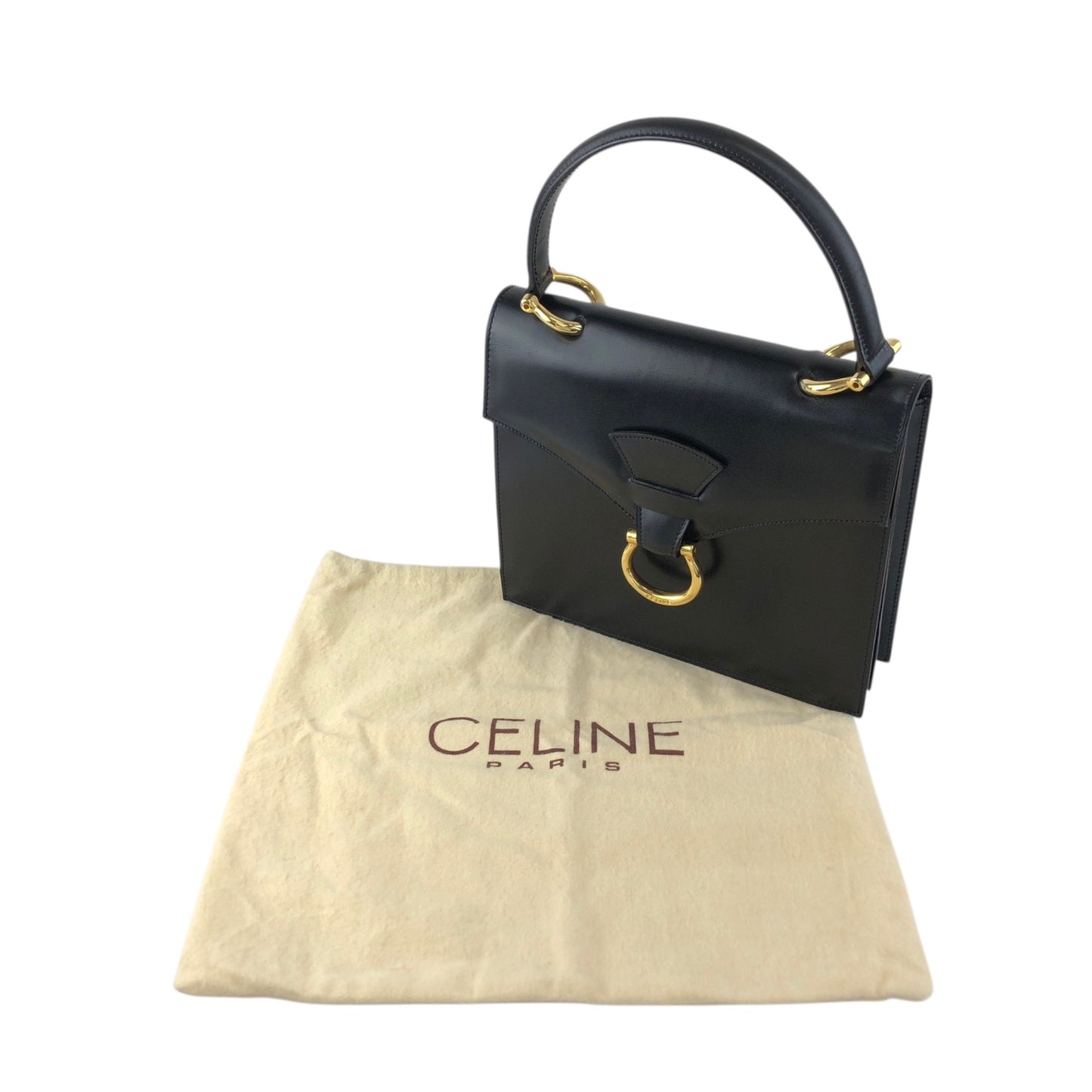 CELINE Horse Bit Top Handle Handbag Black Vintage b2e5yr