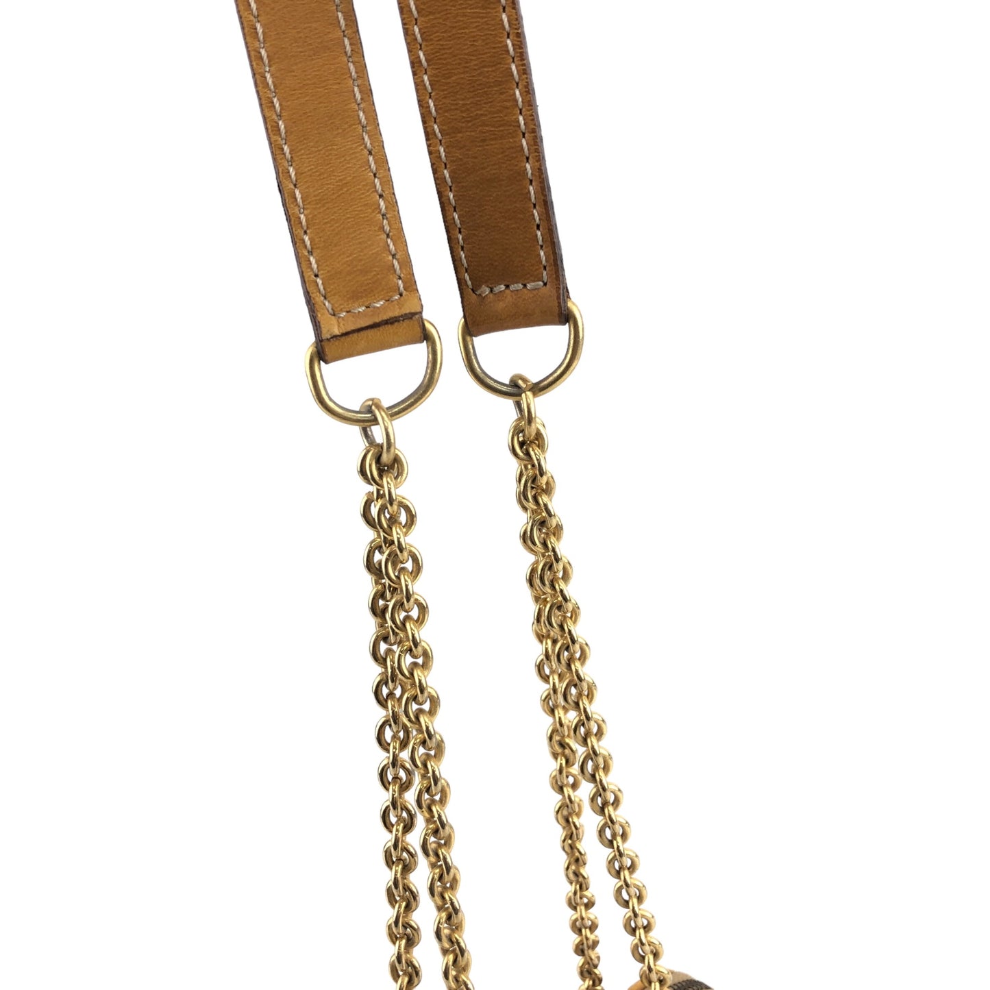 CELINE Circle Logo Charm Metal Clasp Chain Shoulder bag Beige Vintage 2aechi