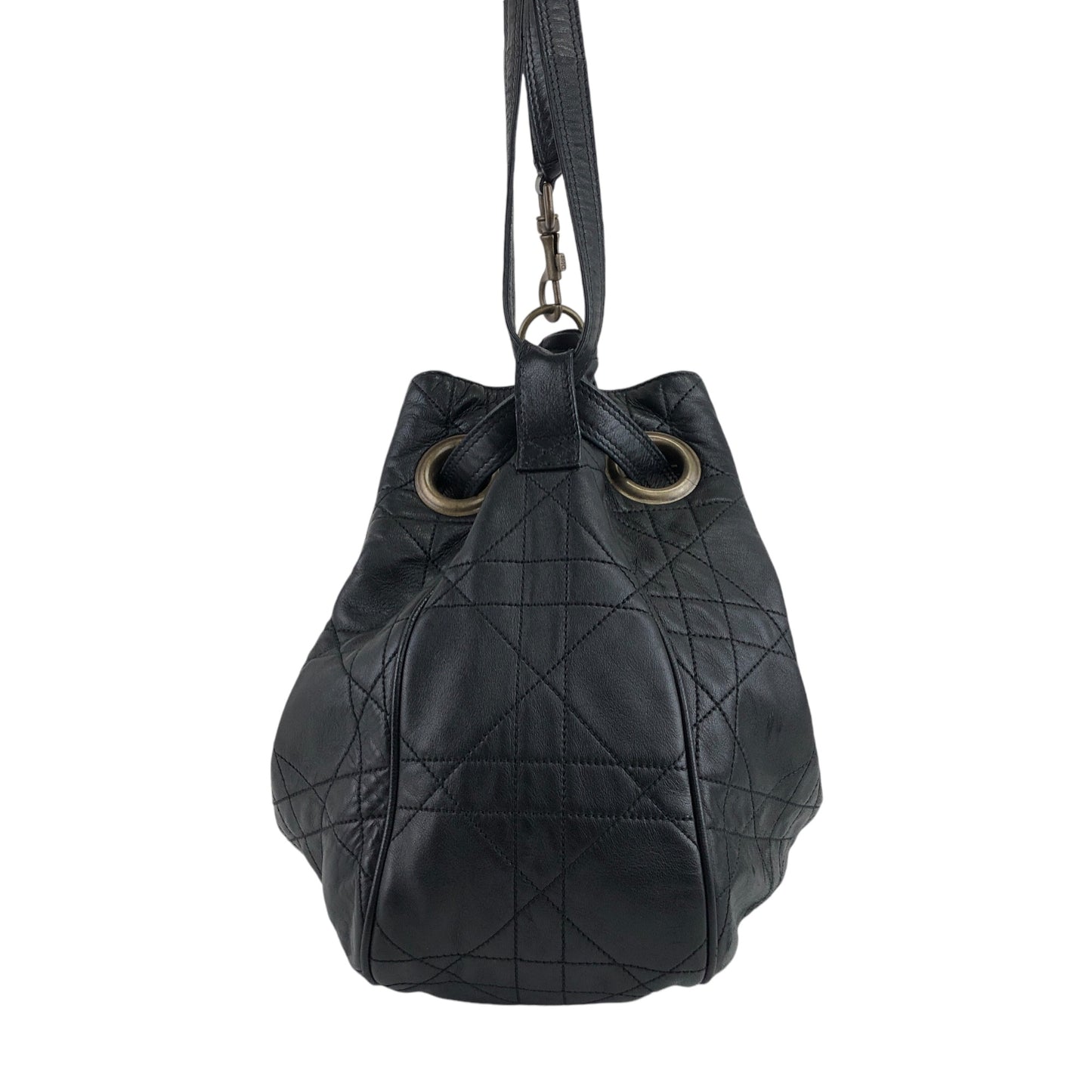 Christian Dior Cannage Logo Motif 抽繩肩背包 黑色 復古 ryhx6x