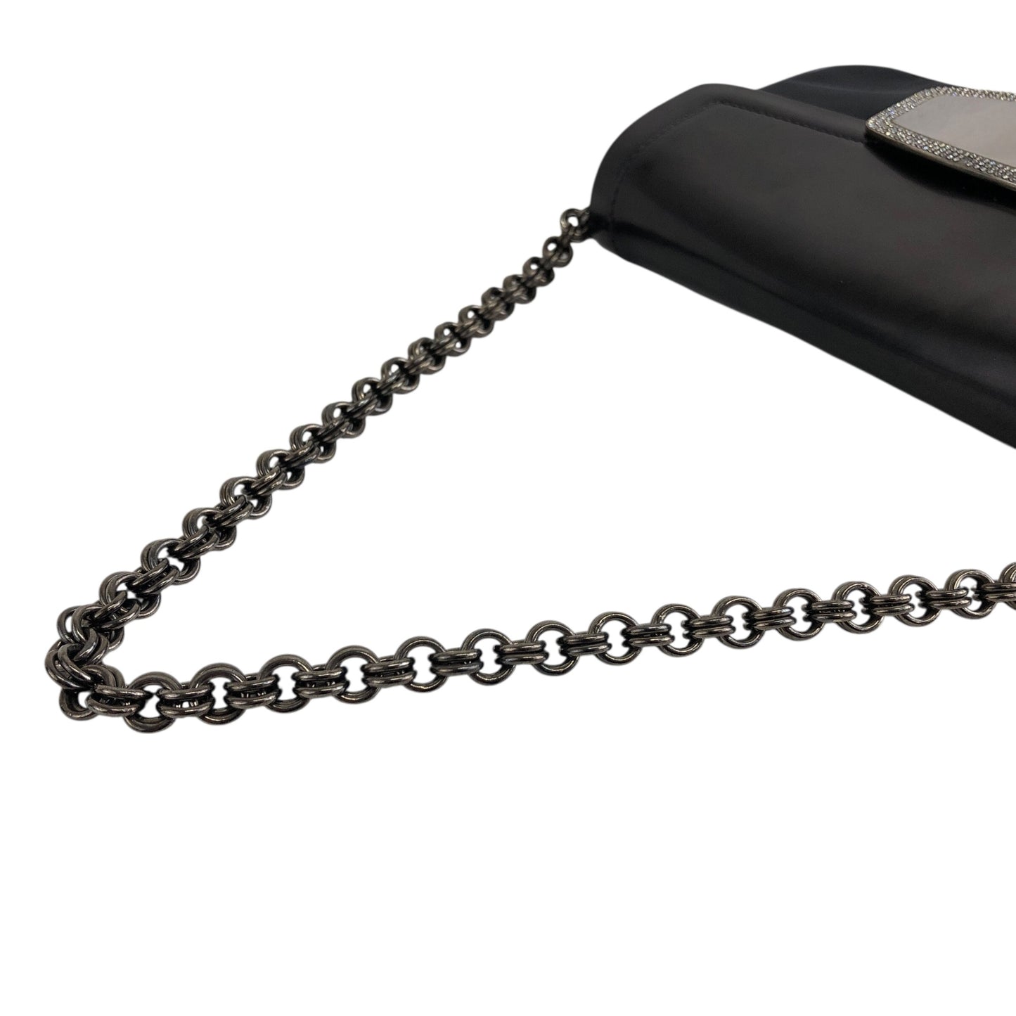 PRADA Logo Rhinestone Chain Handbags Black Vintage y8bzmh