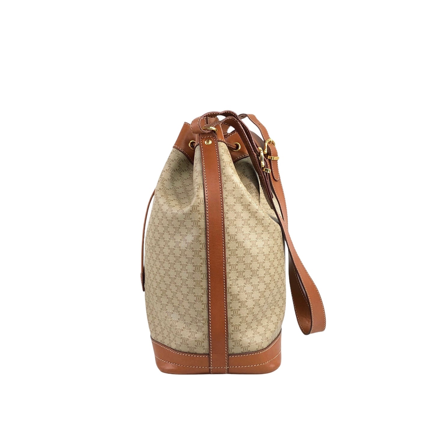 CELINE Macadam Blason Drawstring Shoulder bag Beige Vintage p4favs