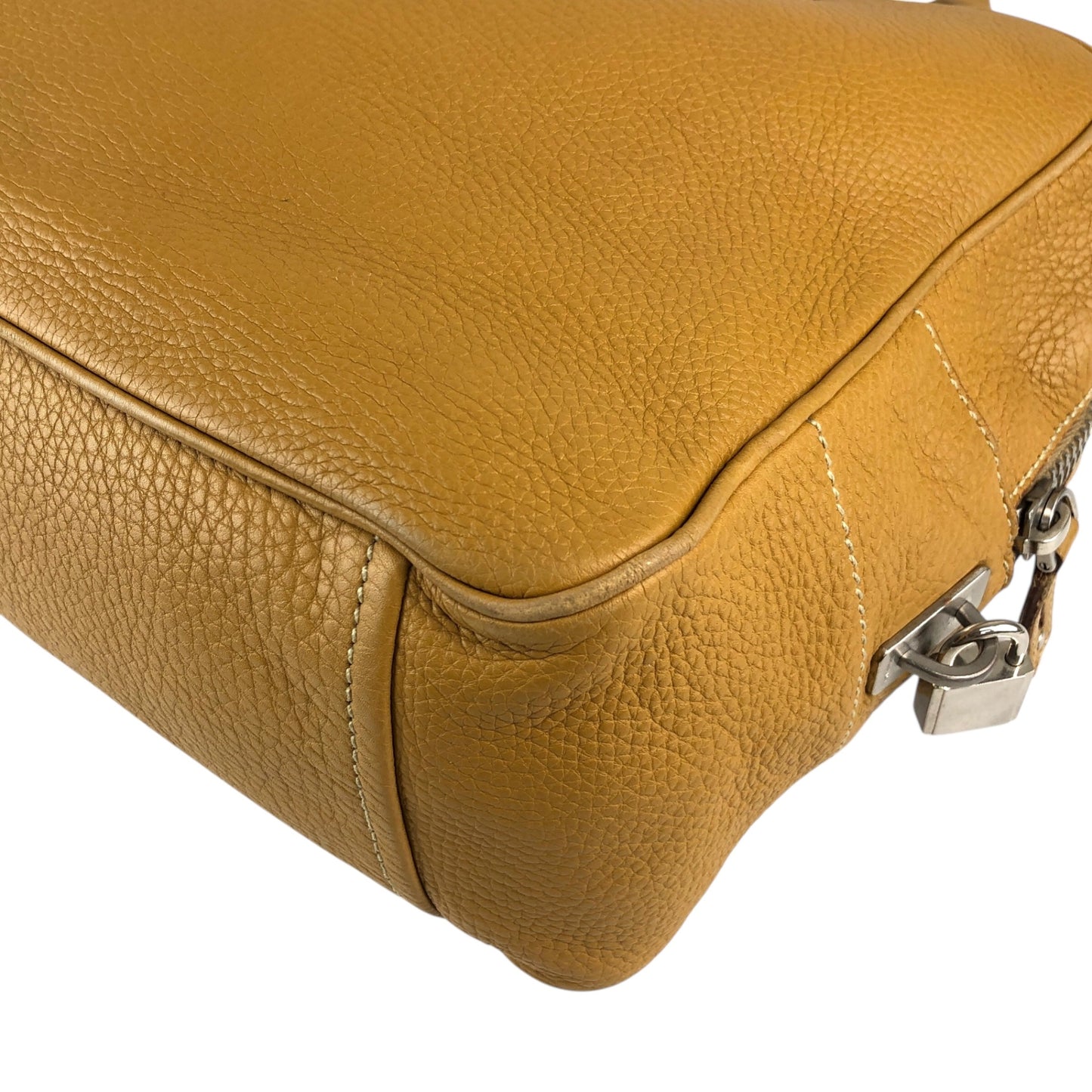PRADALogo Embossed Small Boston bag Handbag Camel Vintage witjyy