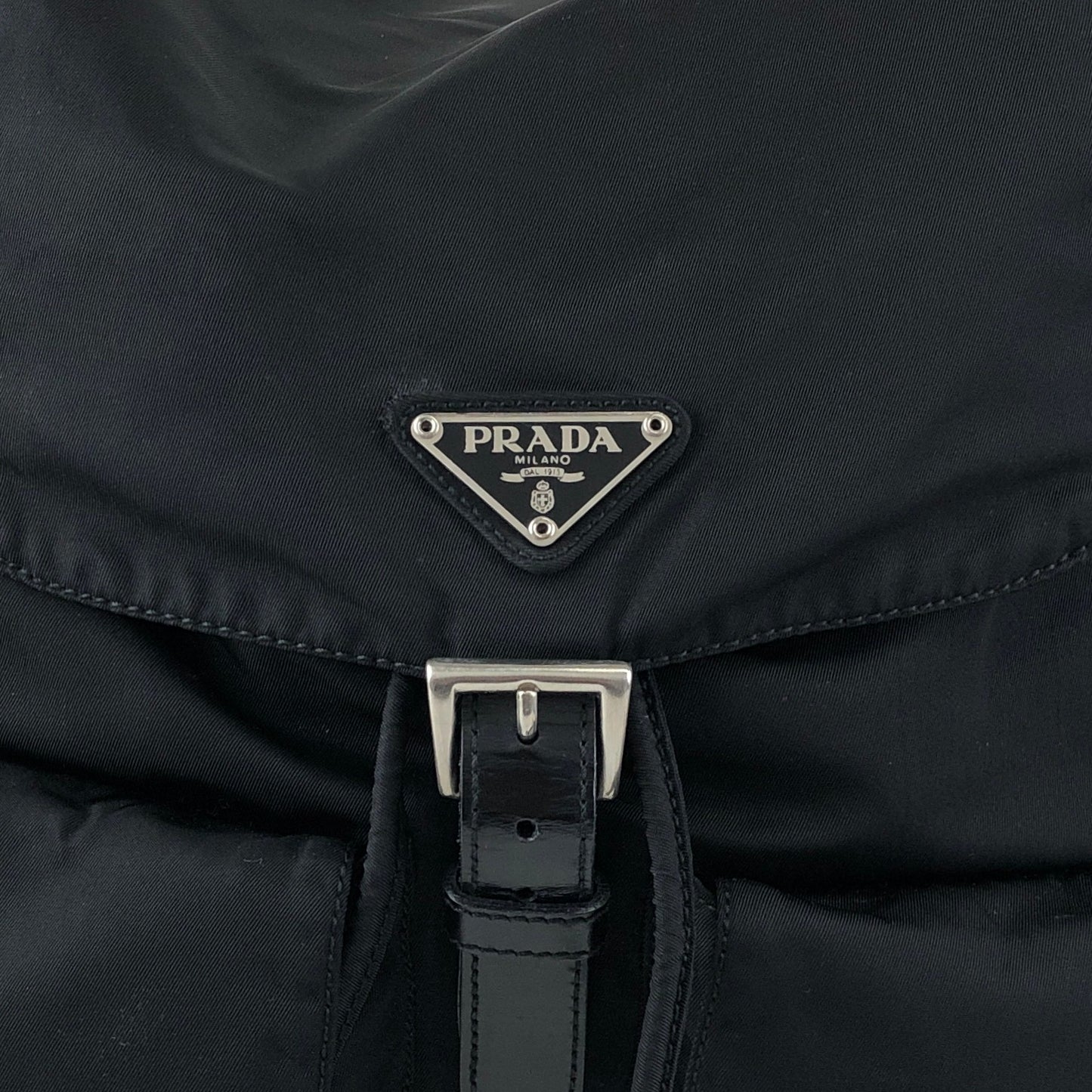 PRADA Tessuto Triangle Logo Double Pocket Backpack Black Vintage 3pvjac
