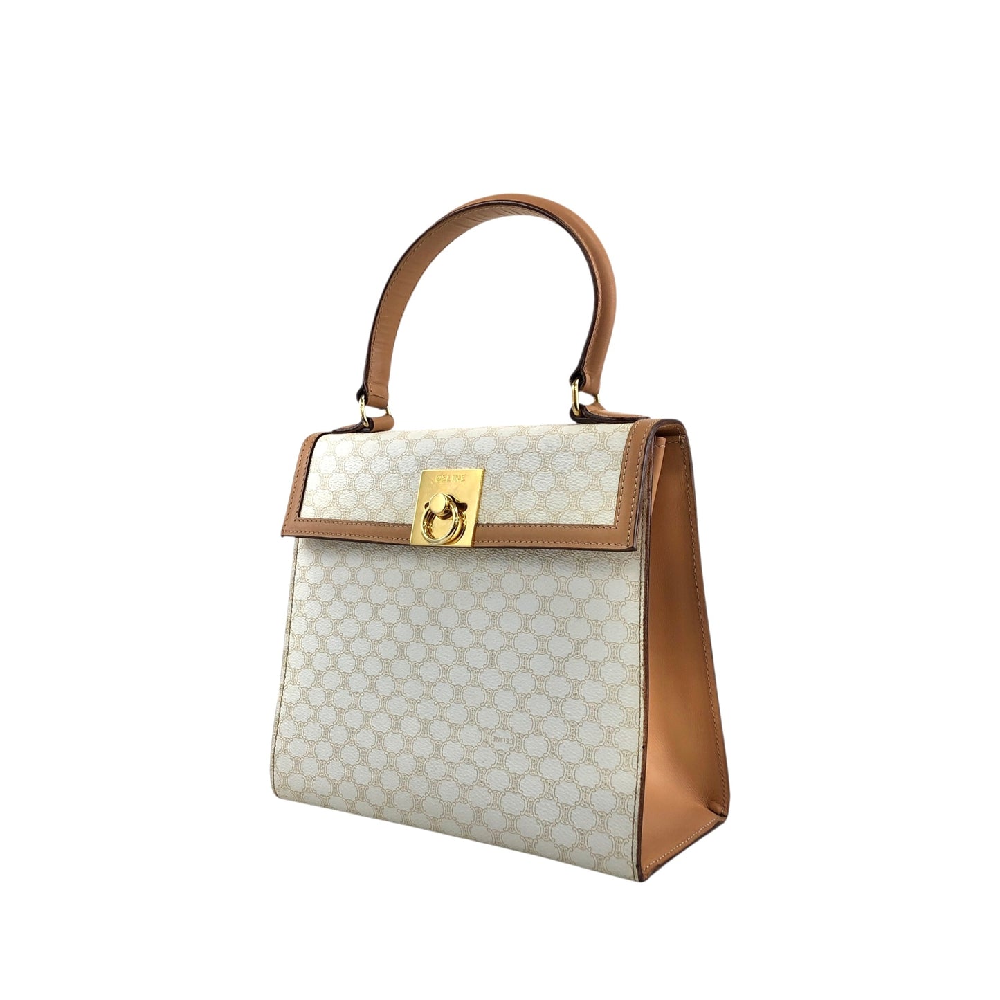 CELINE Macadam Gancini Two-way Top Handle Handbag Shoulder bag White Vintage 5gy5ms