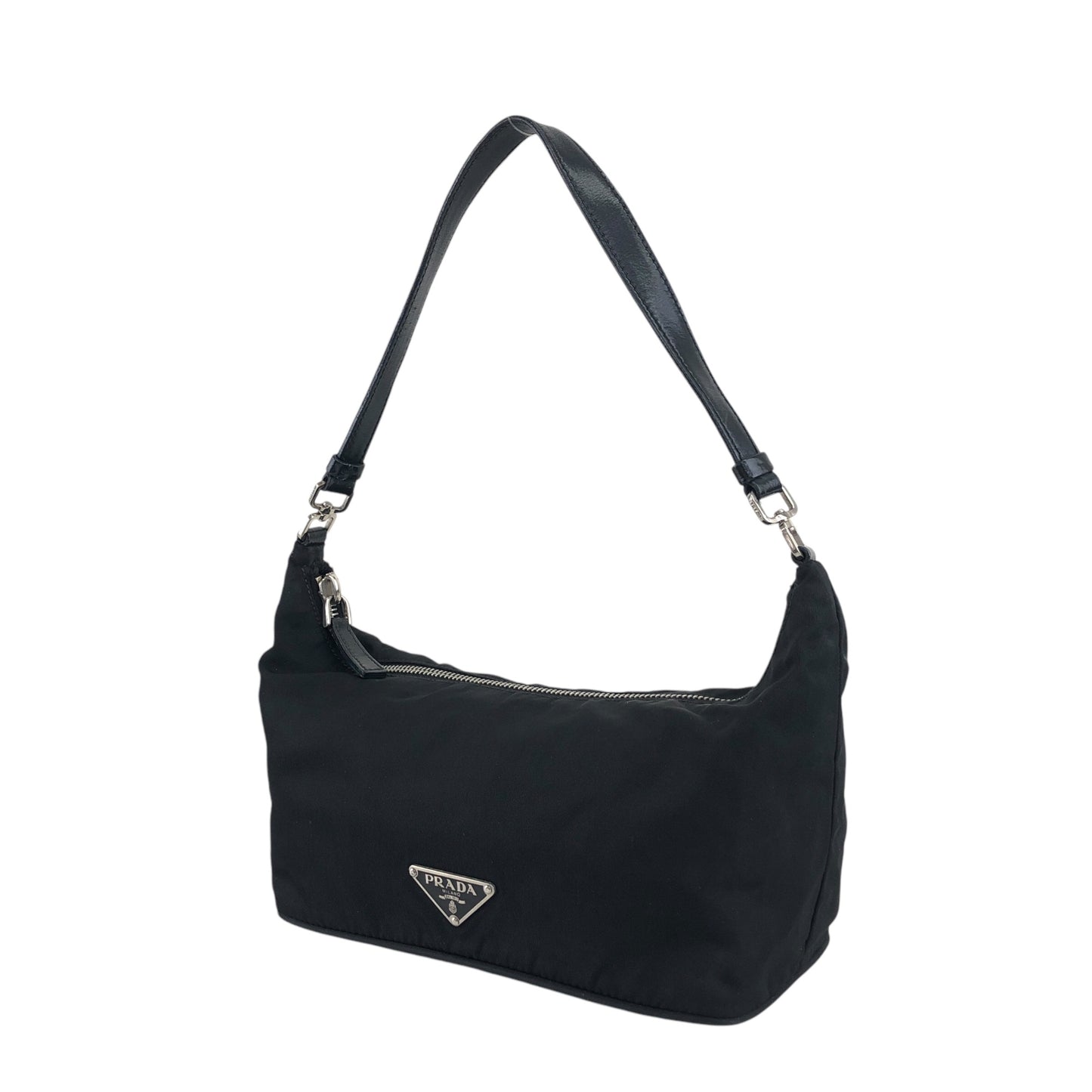 PRADA 三角形標誌小號手提包 Hobobag 黑色復古 cd6tum