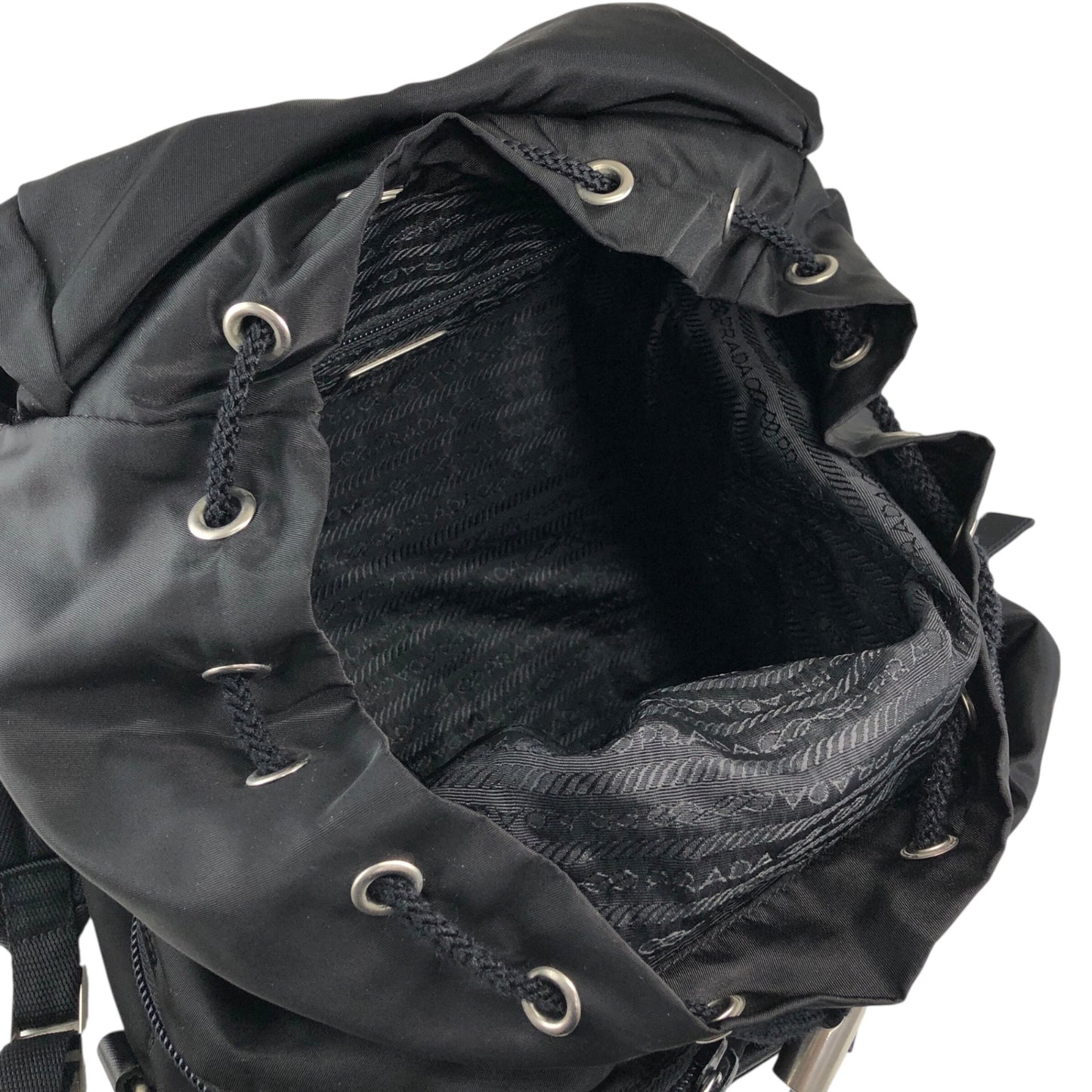 PRADA Tessuto Triangle Logo Front Buckle Backpack Black Vintage pyct8y