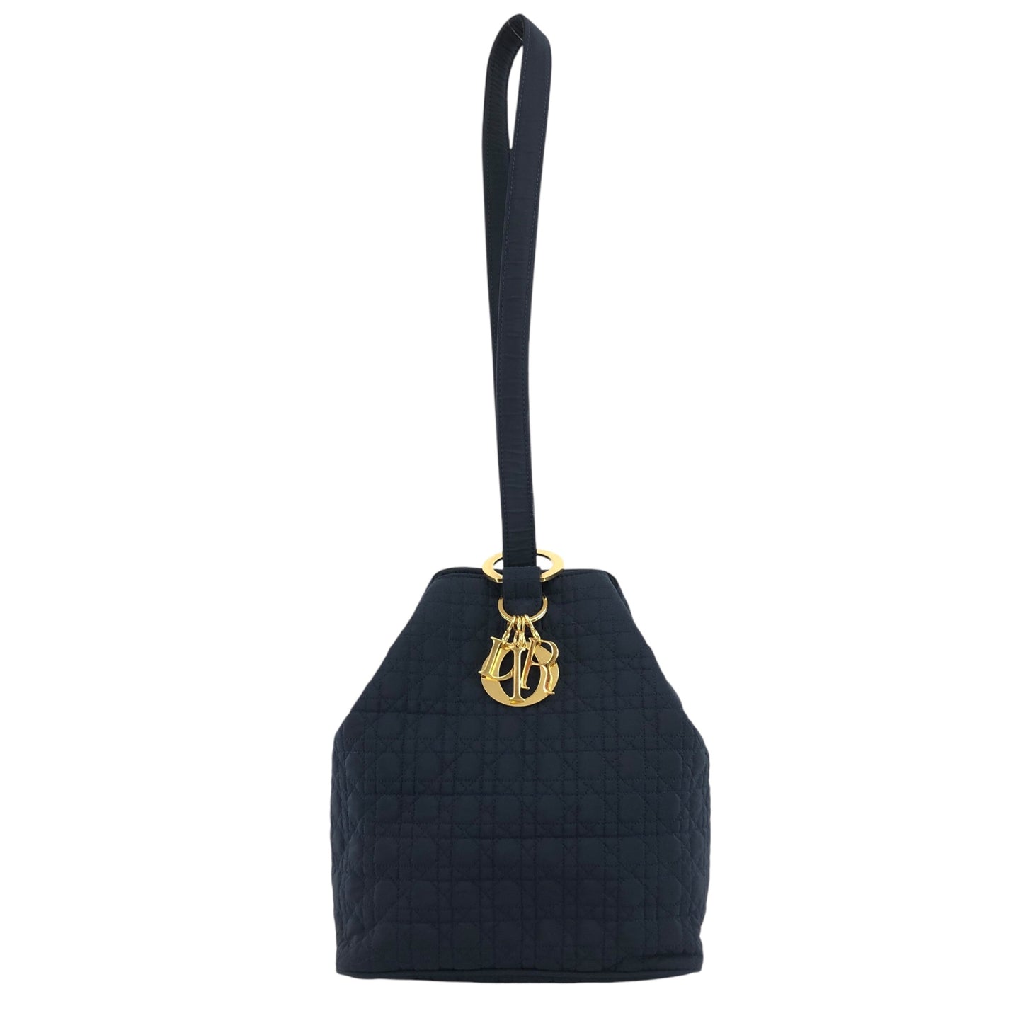Christian Dior Cannage Logo Charm 抽繩肩背包 黑色 復古 i5e87z