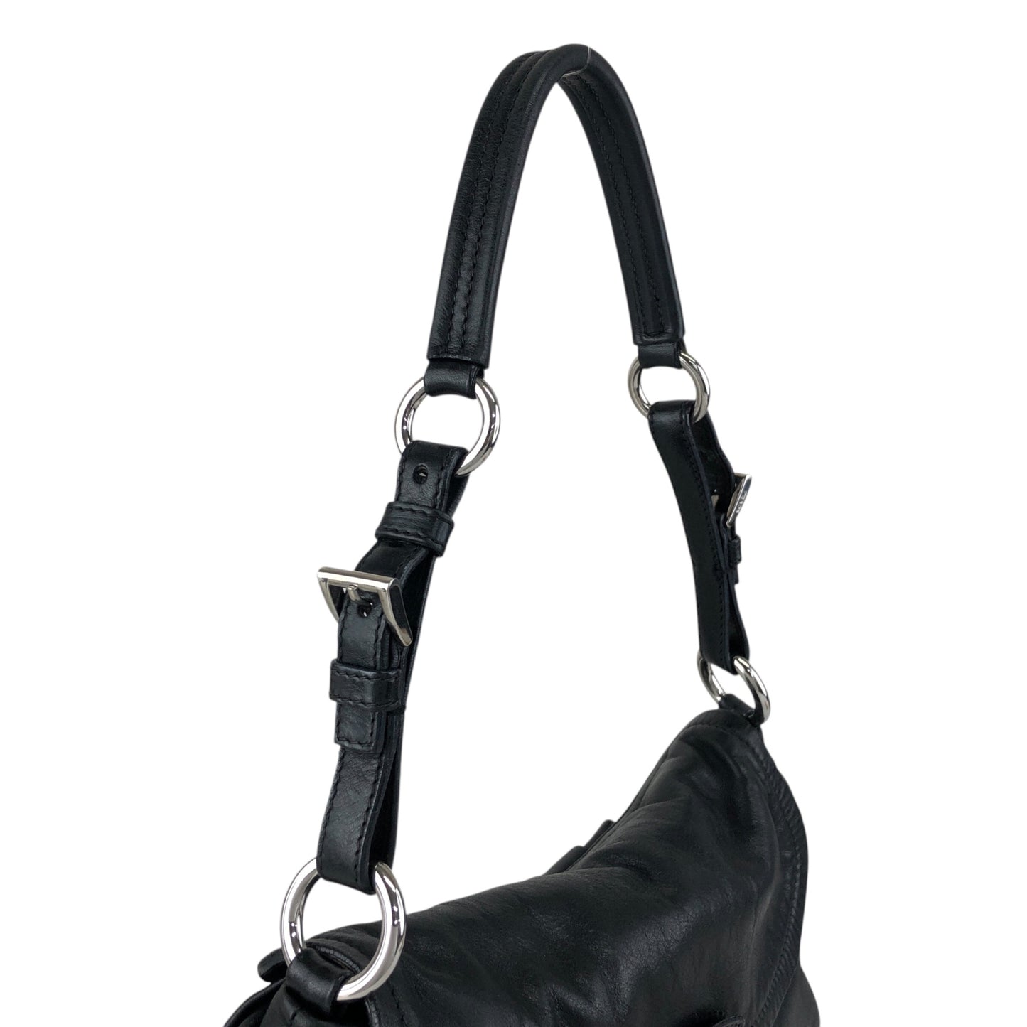 PRADA Logo Front Buckle Shoulder bag Black Vintage 4b8iuy