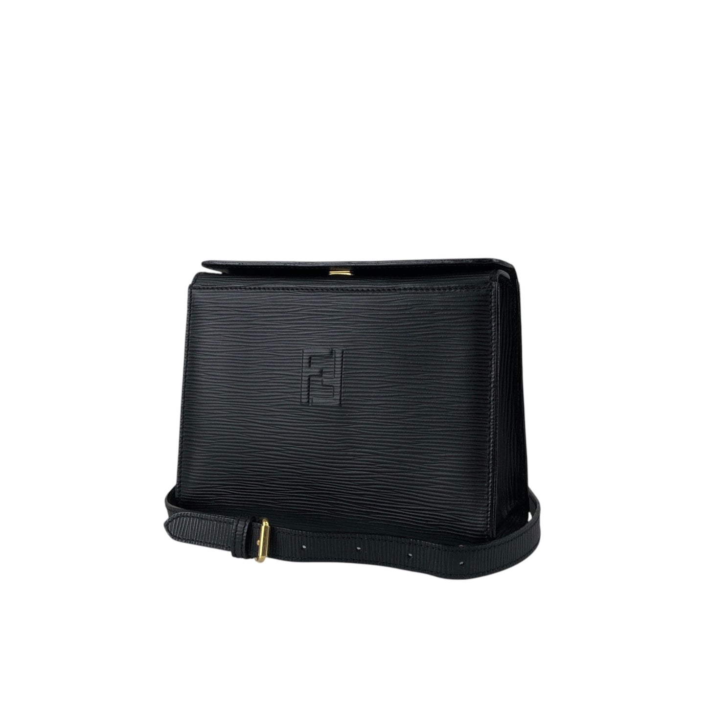 FENDI Logo Embossed Shoulder bag Black Vintage asc2di