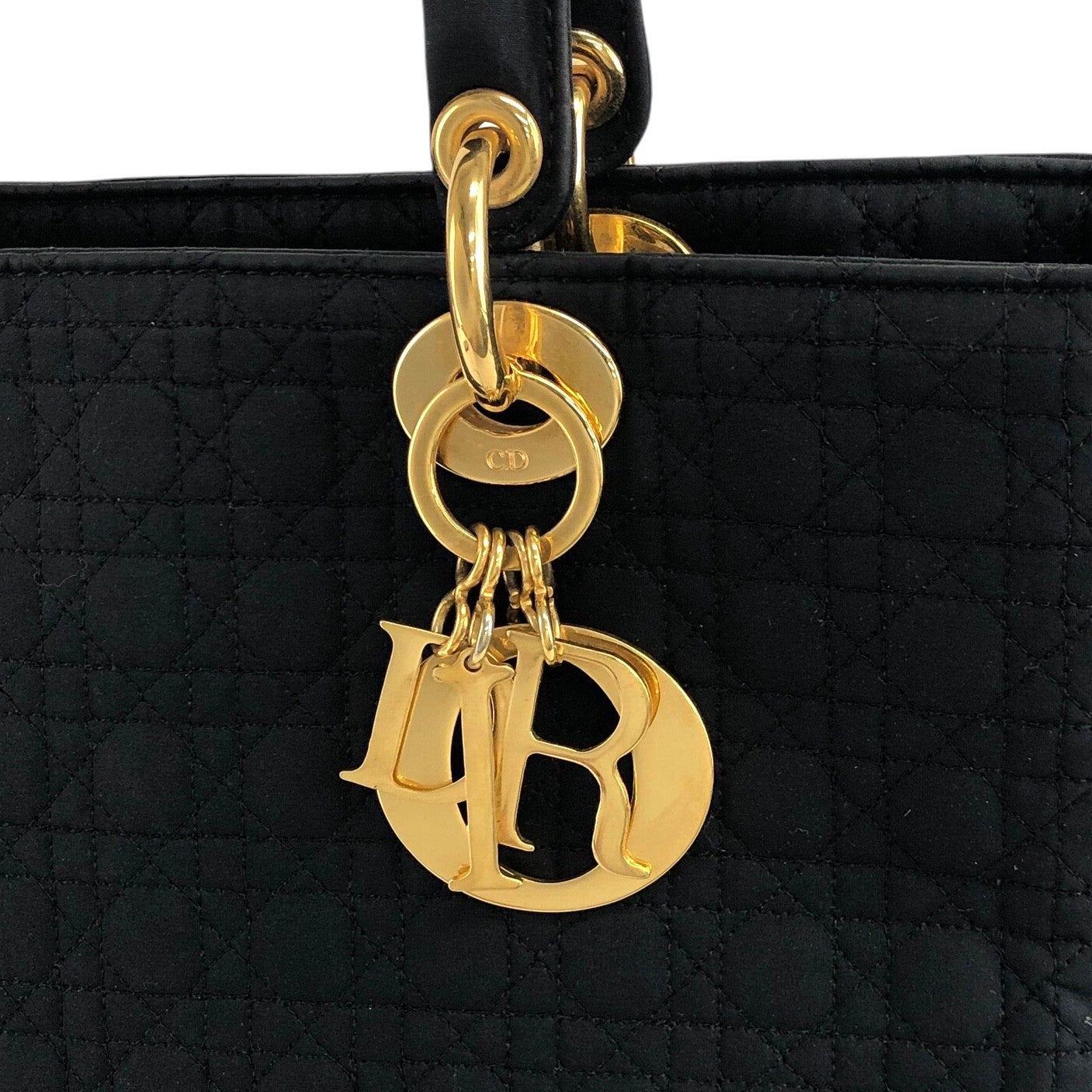 Christian Dior Cannage Logo Charm Handbag Black Vintage 2camf8