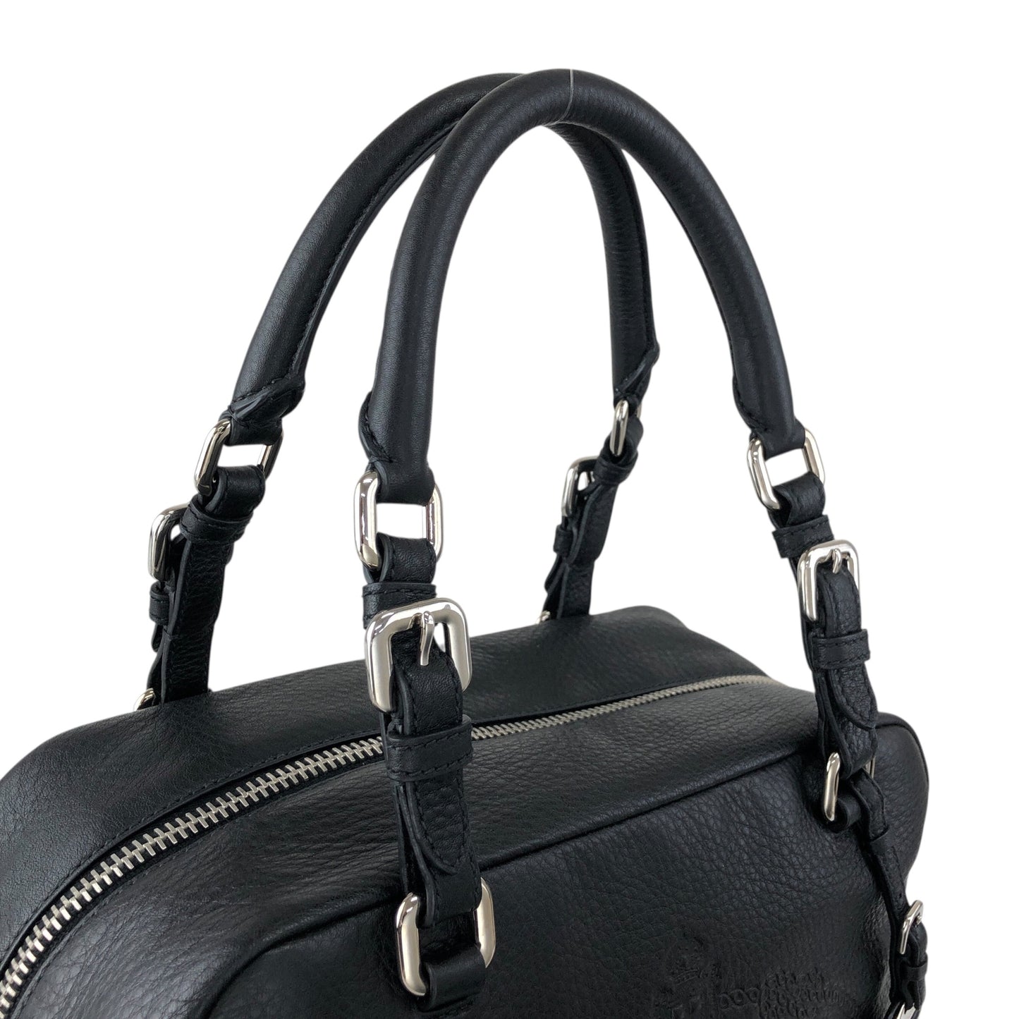 PRADA Logo Embossed Small Boston bag Handbag Black Vintage sdau3h
