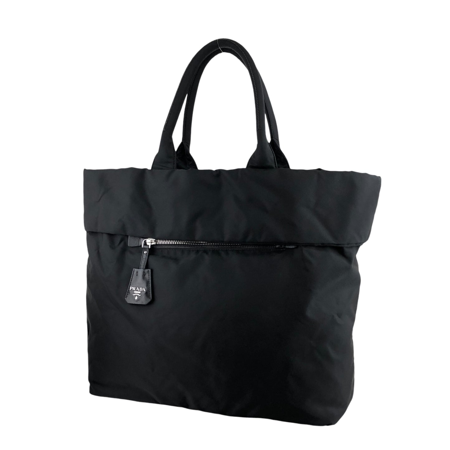 PRADA Triangle Logo Front Zipper Handbag Black Vintage eyn74f
