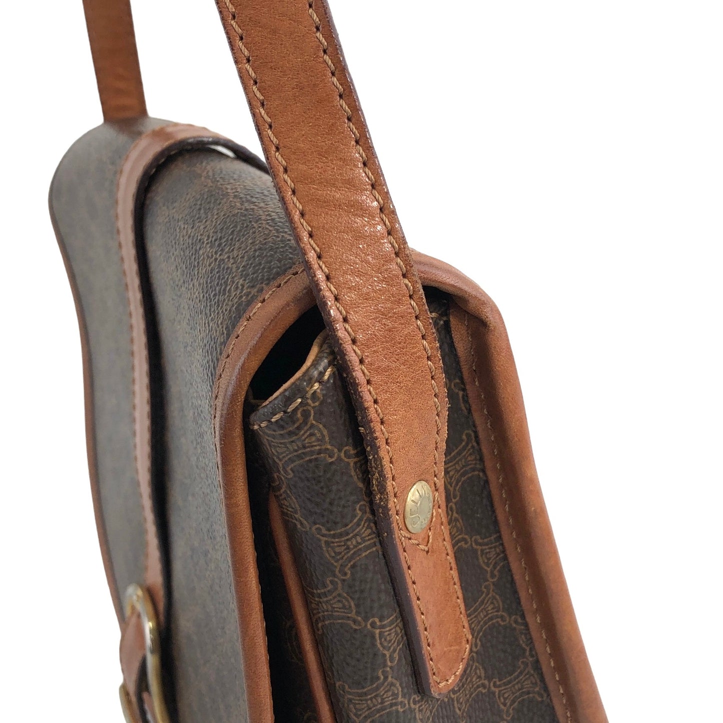 CELINE Macadam Front Buckle PVC Leather Shoulder bag Brown Vintage 7dgwui