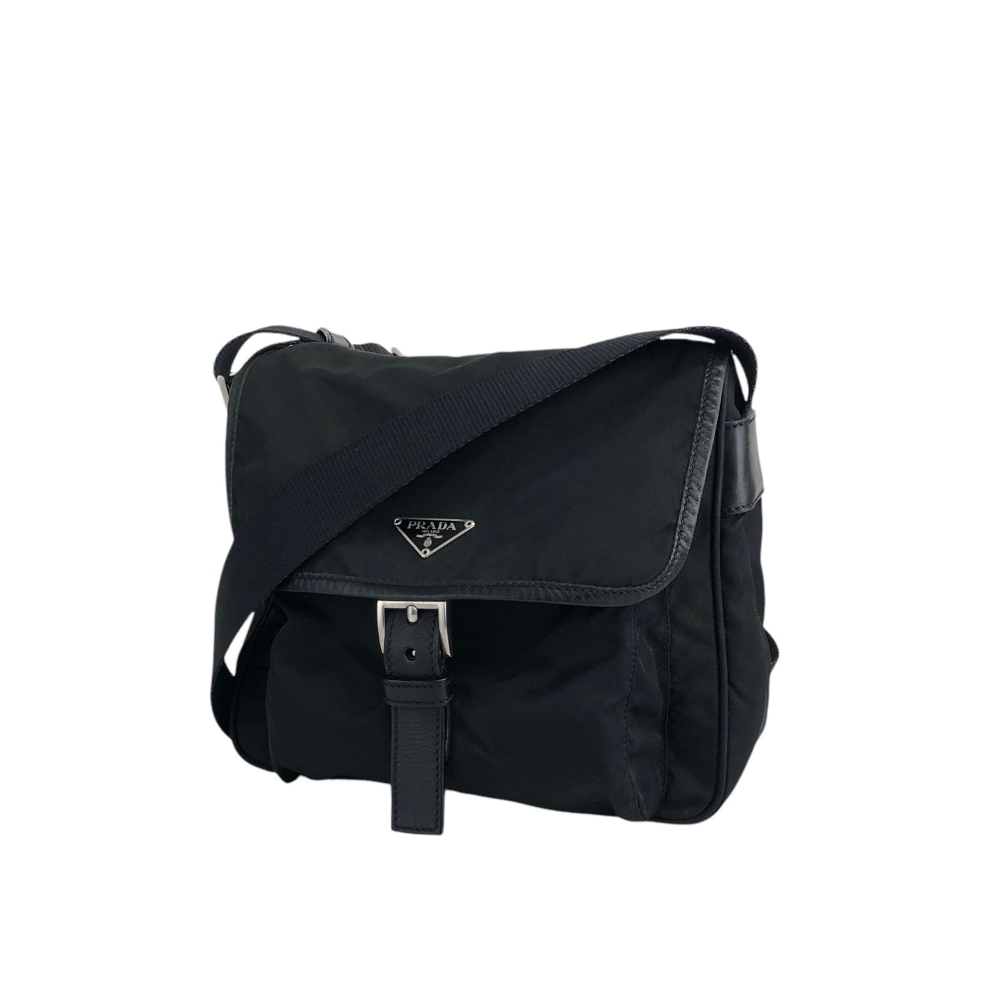 PRADA Triangle Logo Front Buckle Shoulder bag Black Vintage bshy4h
