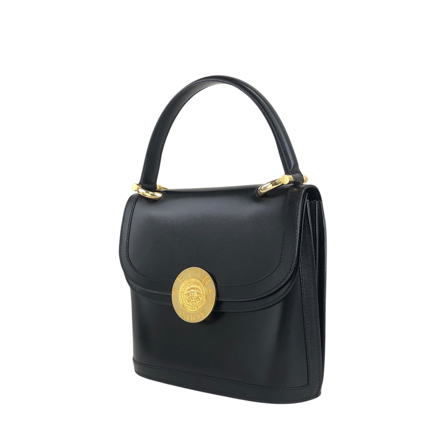 CELINE Medal Motif Handbag Black Vintage tgv7x5