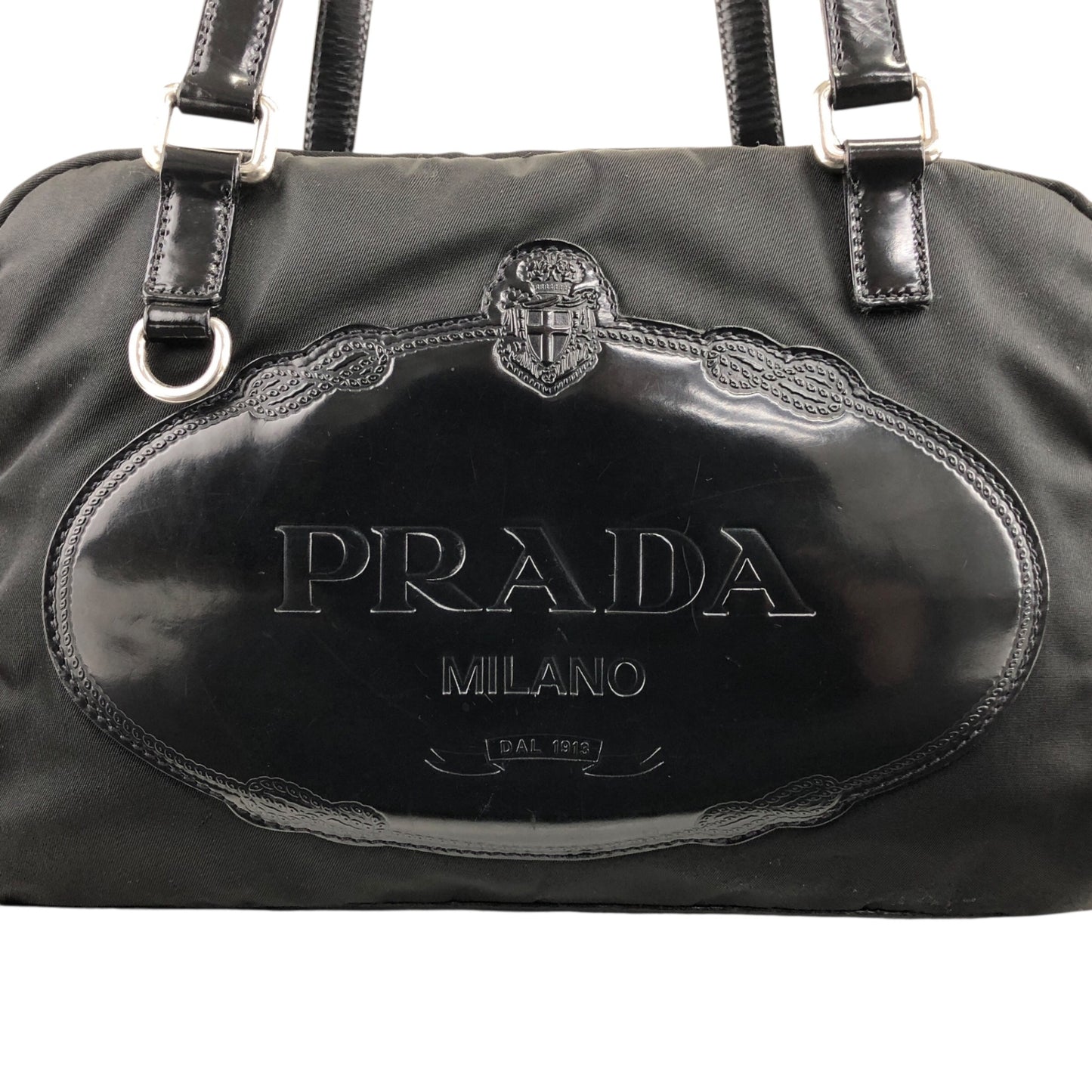 PRADA Logo Small Boston bag Handbag Black Vintage jr8c8e