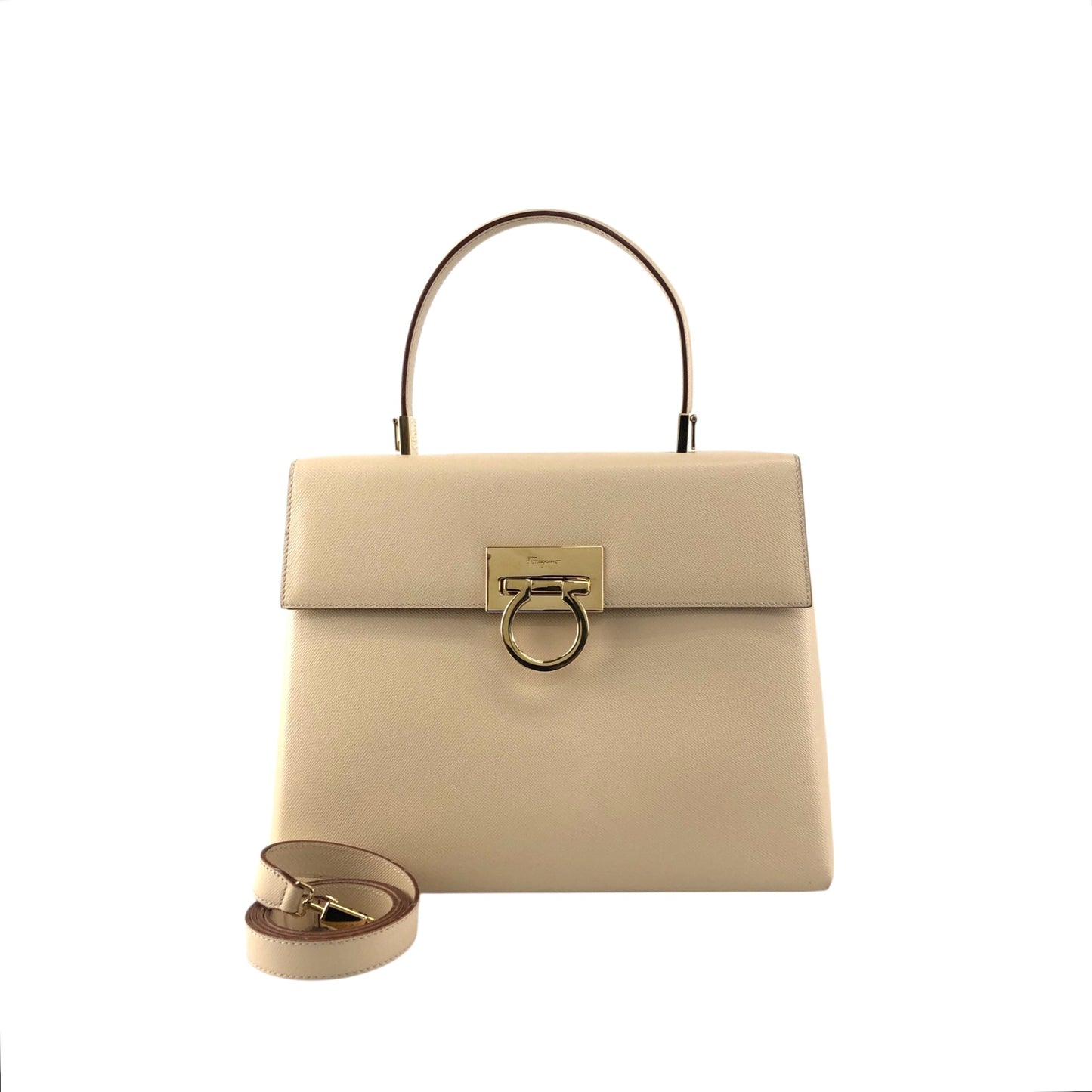 Salvatore Ferragamo Gancini Two-way Handbag Shoulder bag Beige Vintage khdcf6