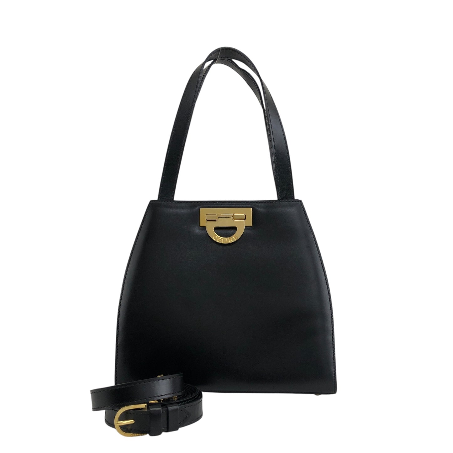 CELINE Horse Bit Two-way Handbag Shoulder bag Black Vintage my57ac