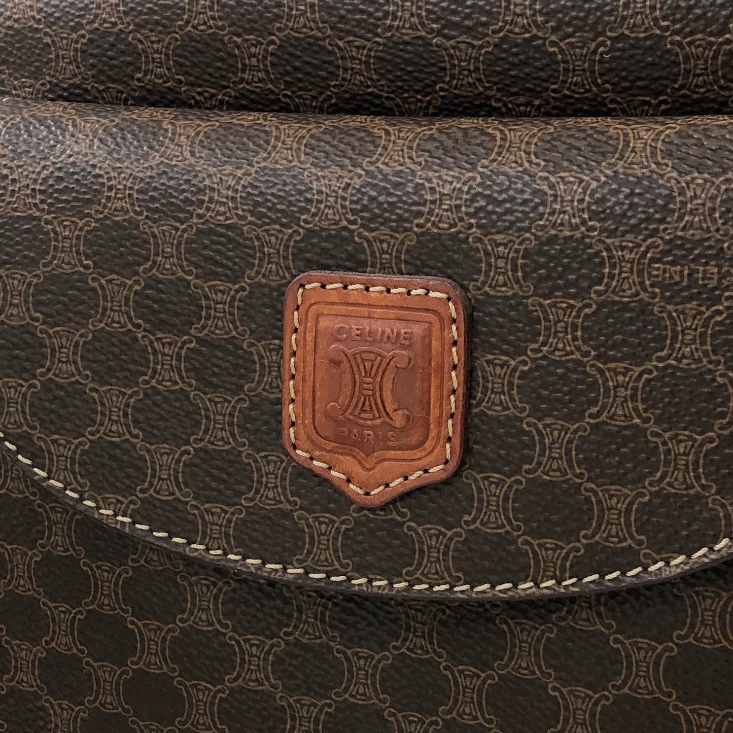 CELINE Macadam Blason Half Round Handbag Brown Vintage kdbz26