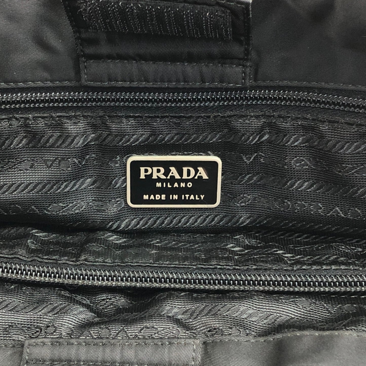 PRADA Triangle Logo Double Pocket Totebag Black Vintage ezms23