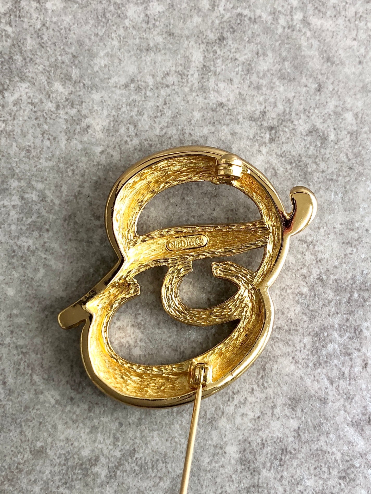 Christian Dior CD Logo Motif Brooch Gold Vintage b48tu4