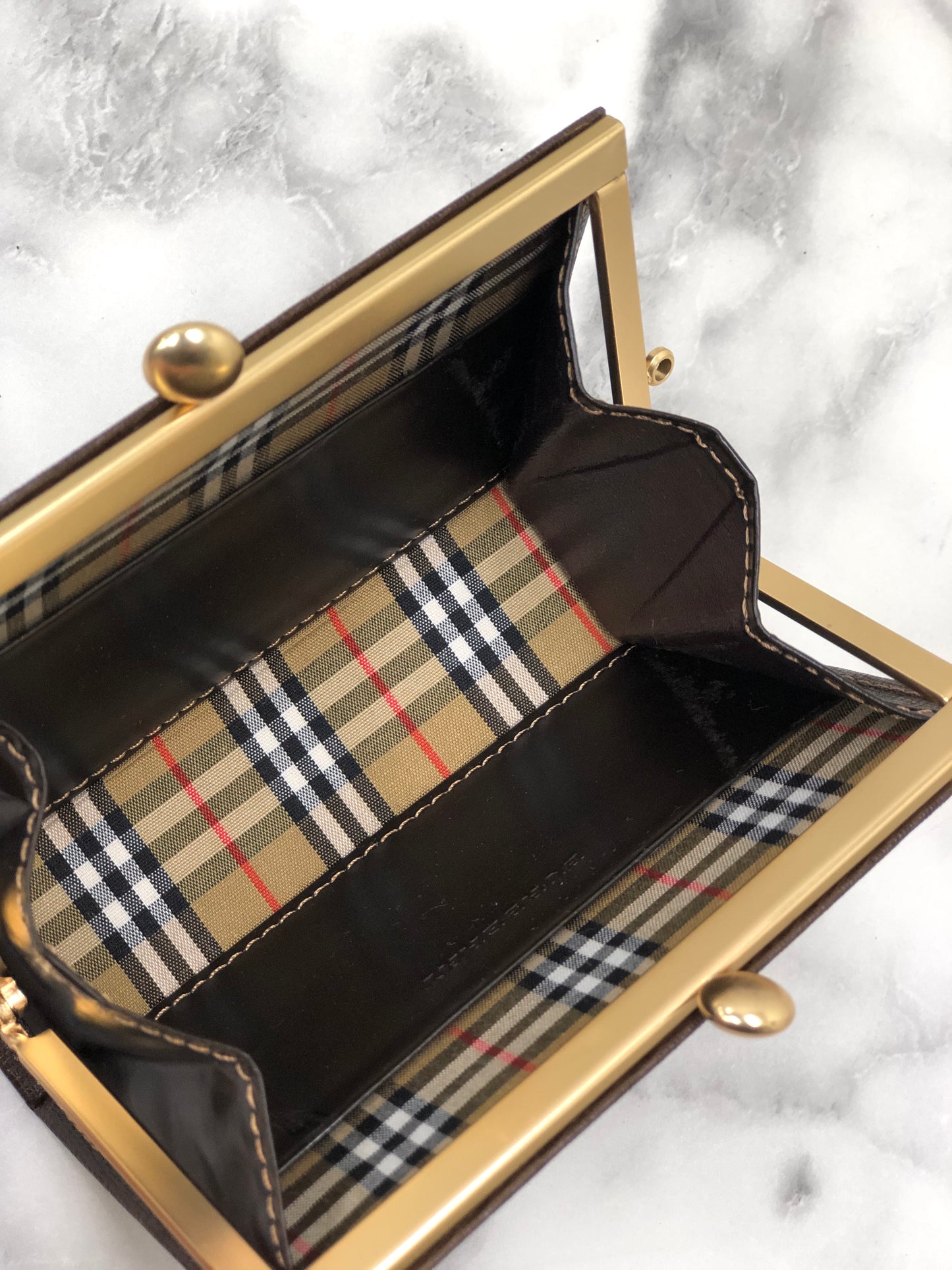 Burberry Logo Motif Leather Wallet Coin Purse Brown Vintage eim73c
