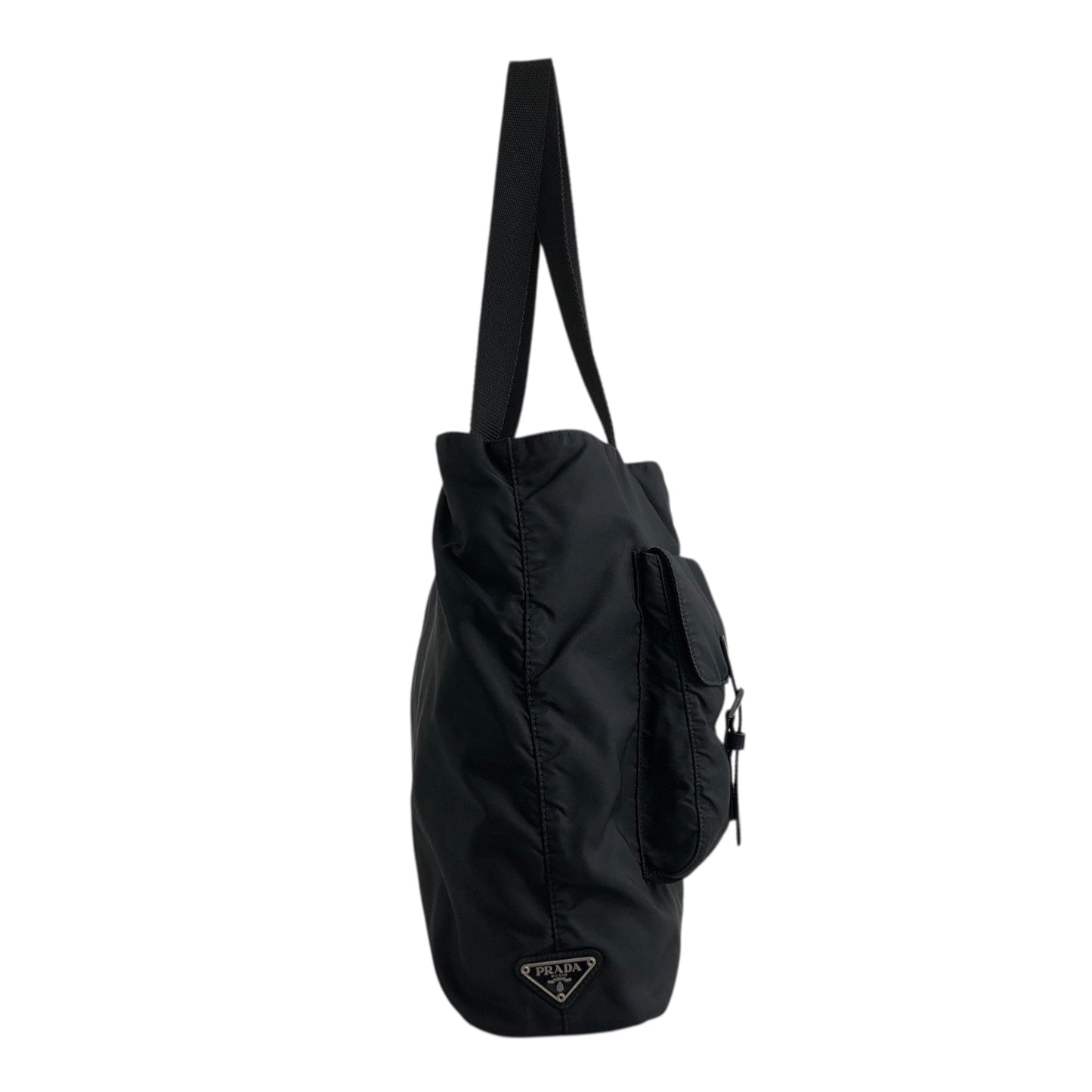 PRADA Triangle Logo Double Pocket Totebag Black Vintage ezms23