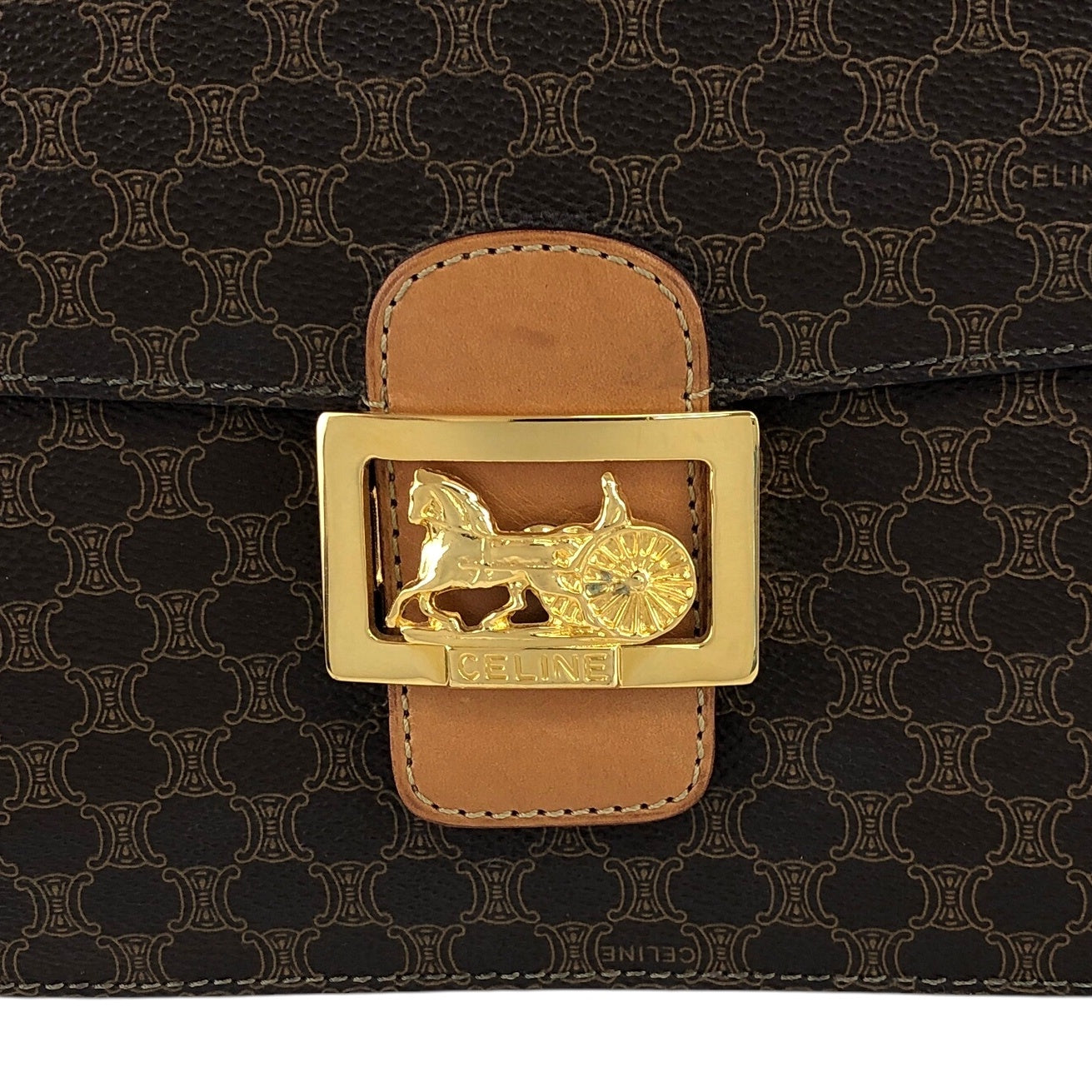 CELINE Macadam Horse Carriage Shoulder bag Brown Vintage dccdnx