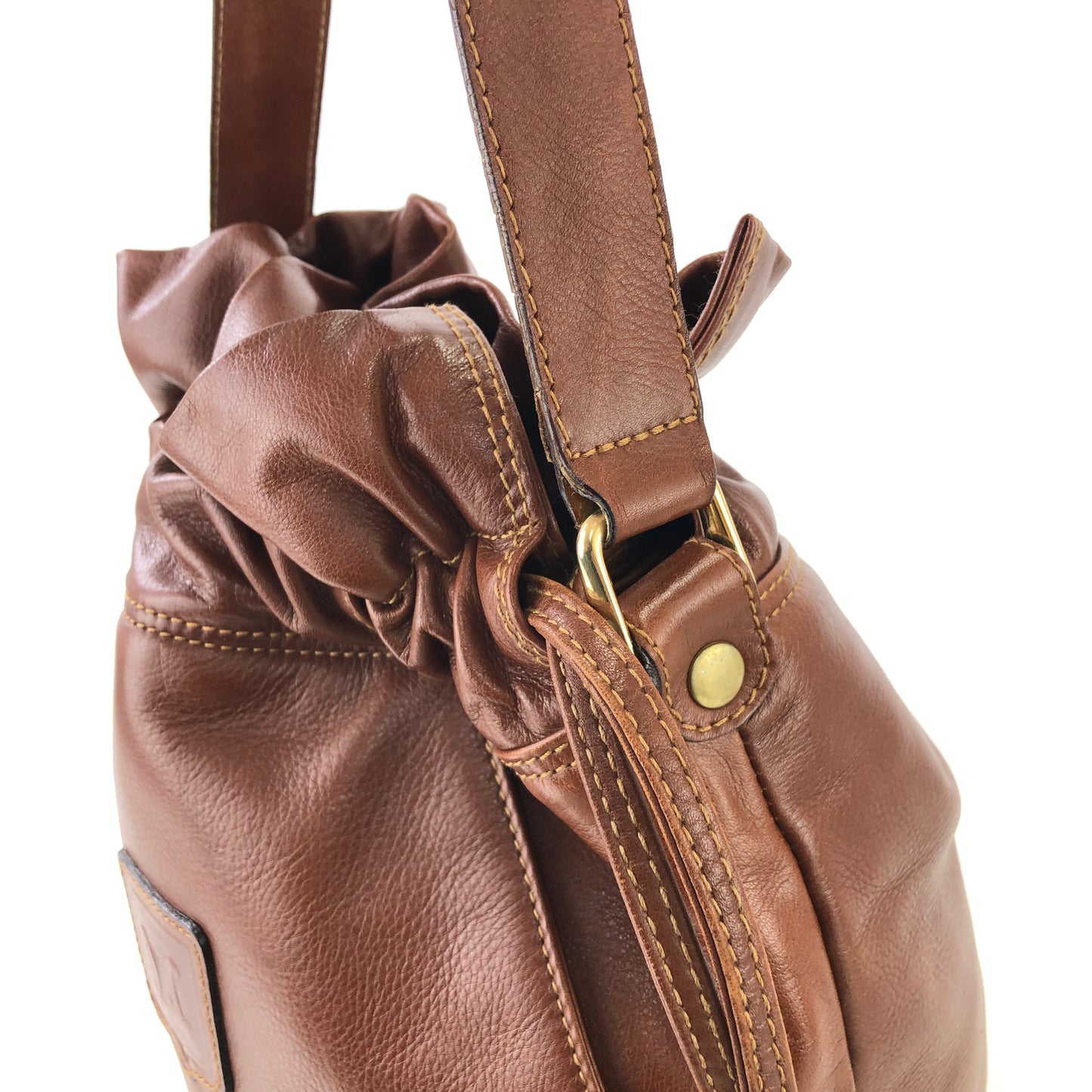 CELINE Blason Leather Drawstring Shoulder bag Brown Vintage 2hgzv7