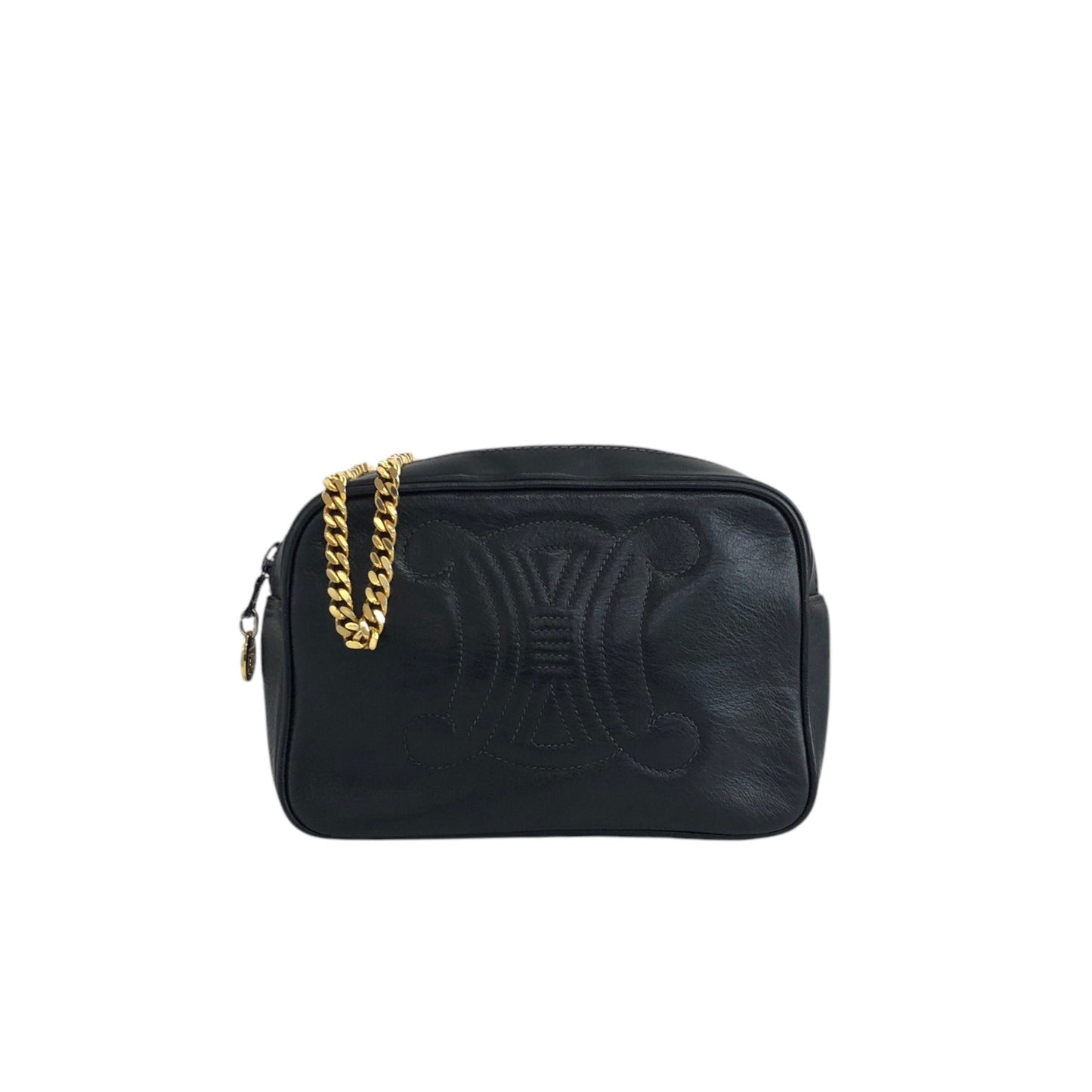 CELINE Triomphe Chain Shoulder bag Black Vintage n8k45k