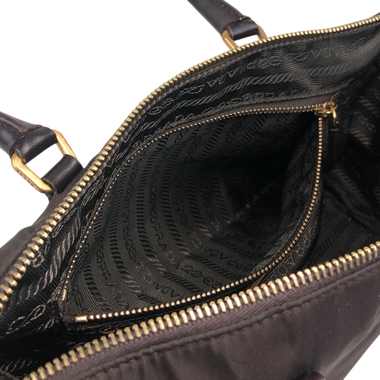 PRADA Tessuto Triangle Logo Small Boston bag Handbag Brown Vintage jaa3i4