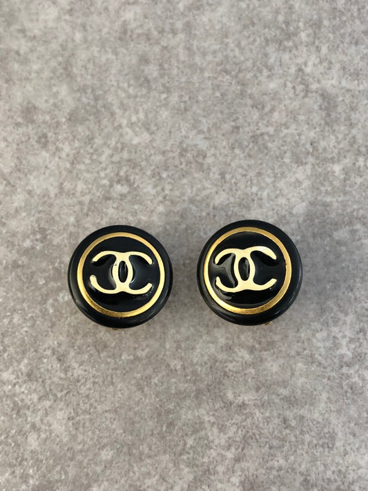 CHANEL Coco Mark Earrings Black Vintage epcpu2
