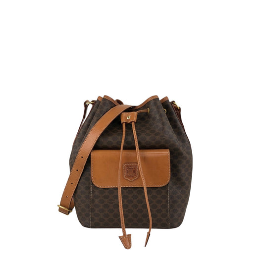 CELINE Macadam Blason Drawstring Shoulder bag Brown Vintage ex6n3b