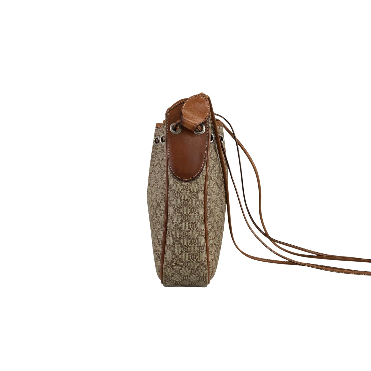 CELINE Macadam Blason Drawstring Shoulder bag Beige Vintage 3fus72