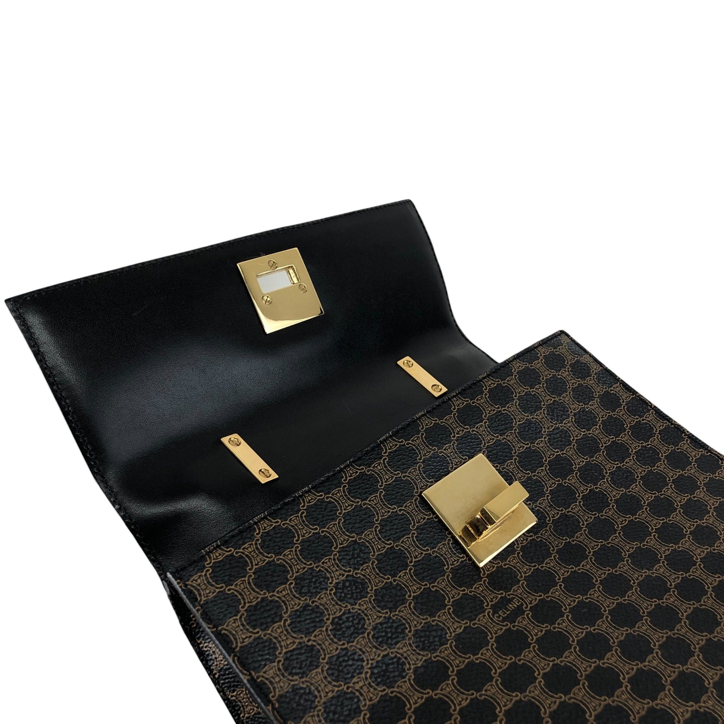 CELINE Macadam Turn Lock Handbag Black Vintage 75x5vx