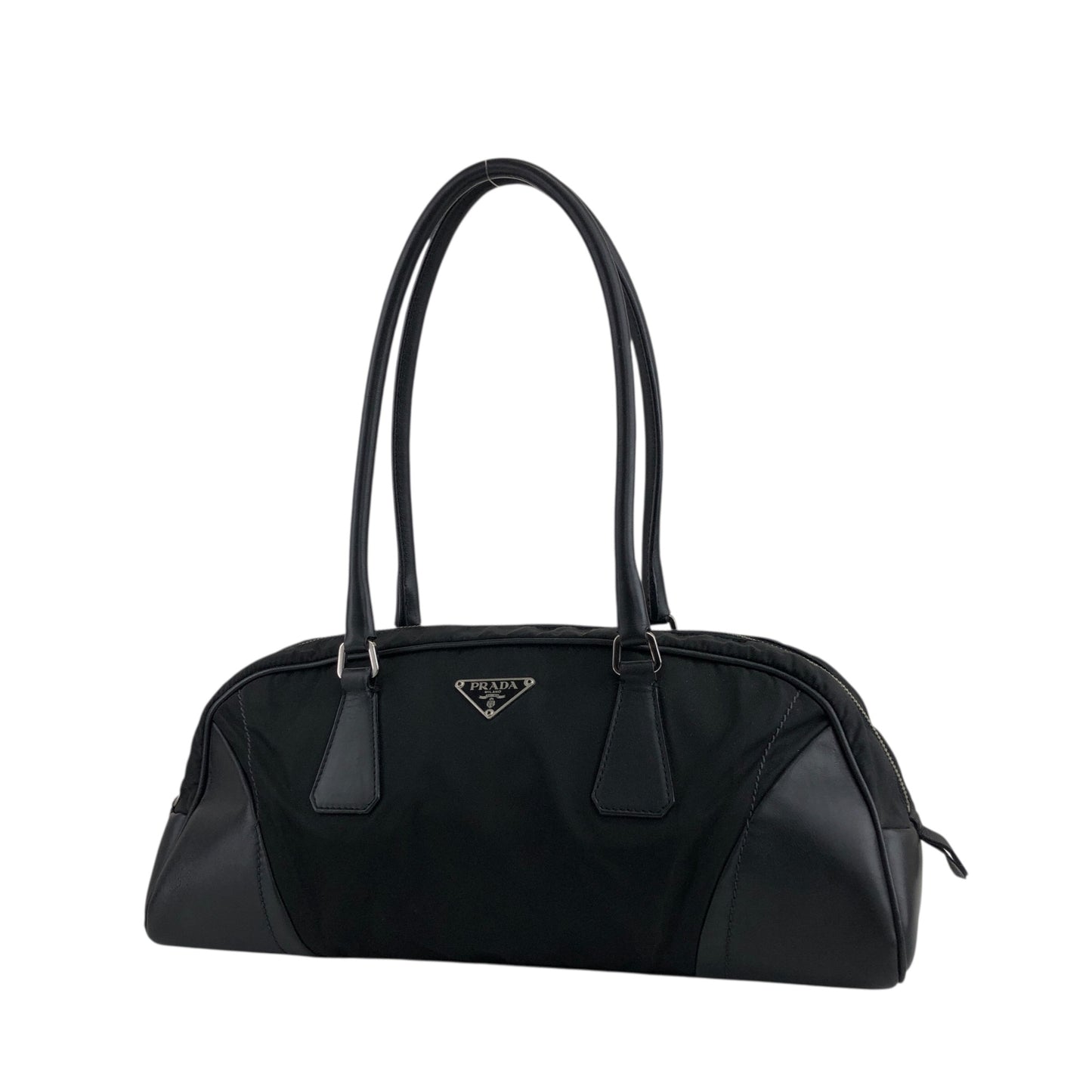 PRADA Triangle Logo Handbag Small Boston bag Black Vintage dhv4zr