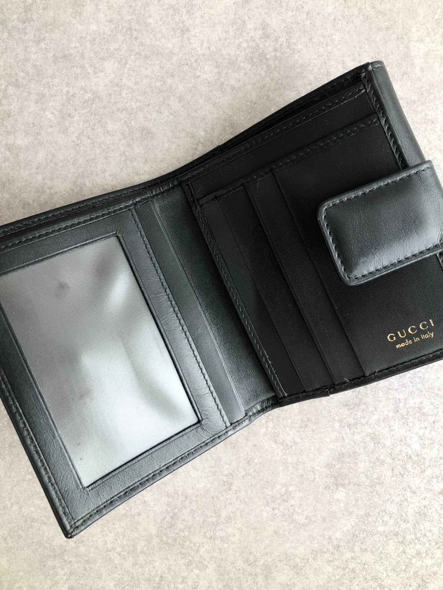 GUCCI 馬銜扣折疊錢包 黑色復古 2nycf8