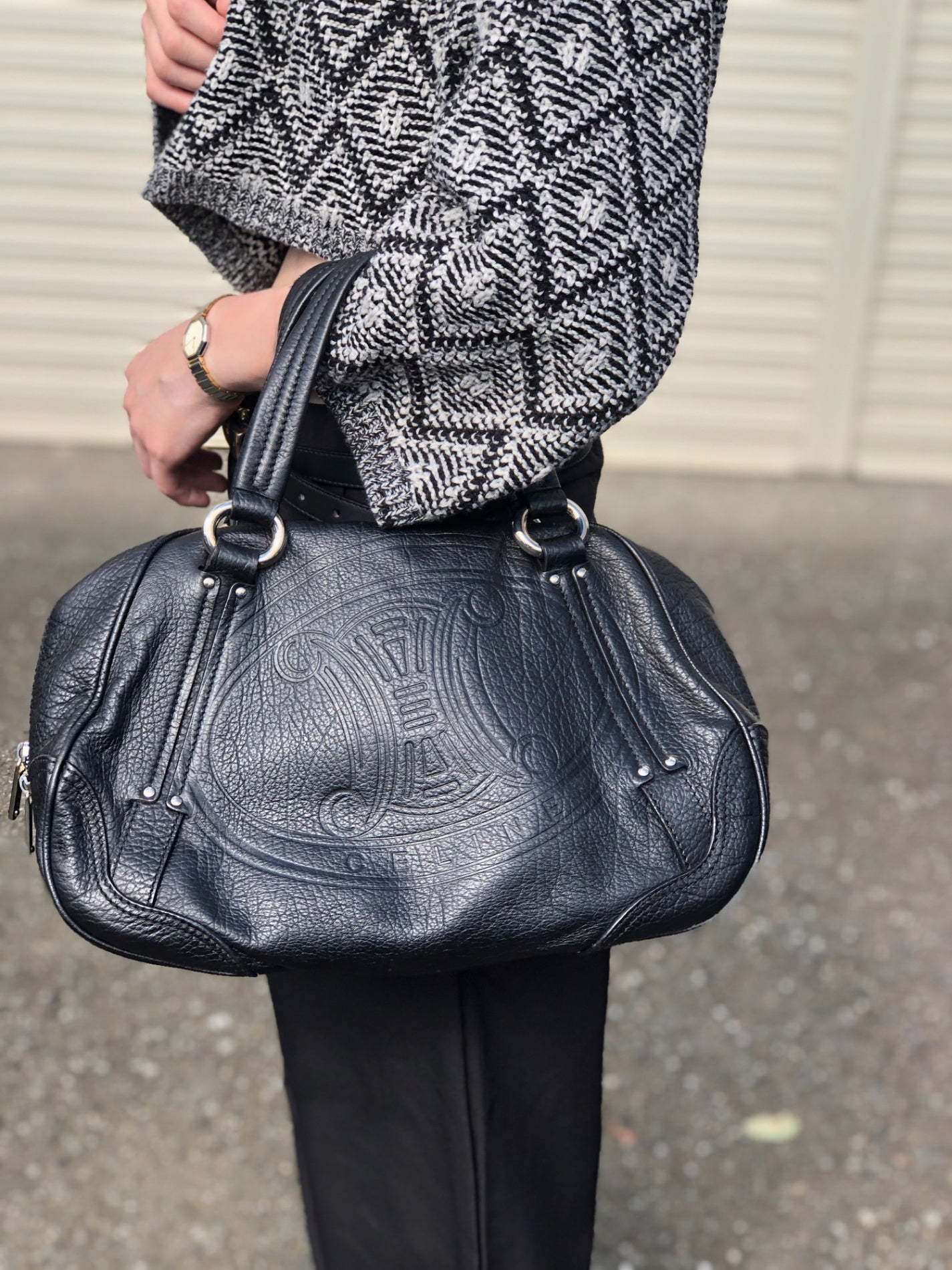 CELINE Blason Small Boston bag Handbag Black Vintage 2bg7ri