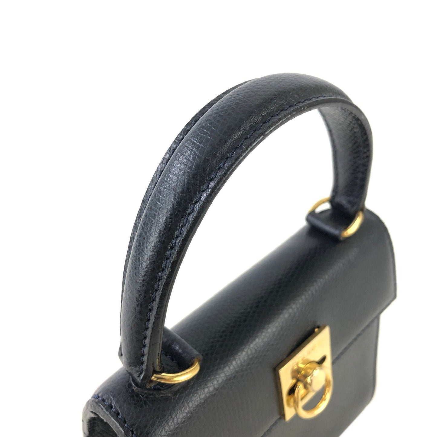 CELINE Gancini Gancini Leather Two-way Handbag Shoulder bag Navy Vintage kkhrd5
