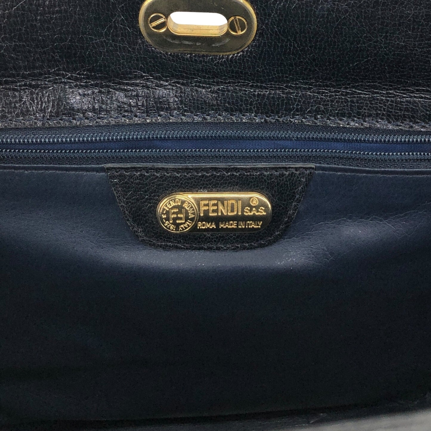 FENDI Logo Embossed Handbag Black Vintage yyxgsd