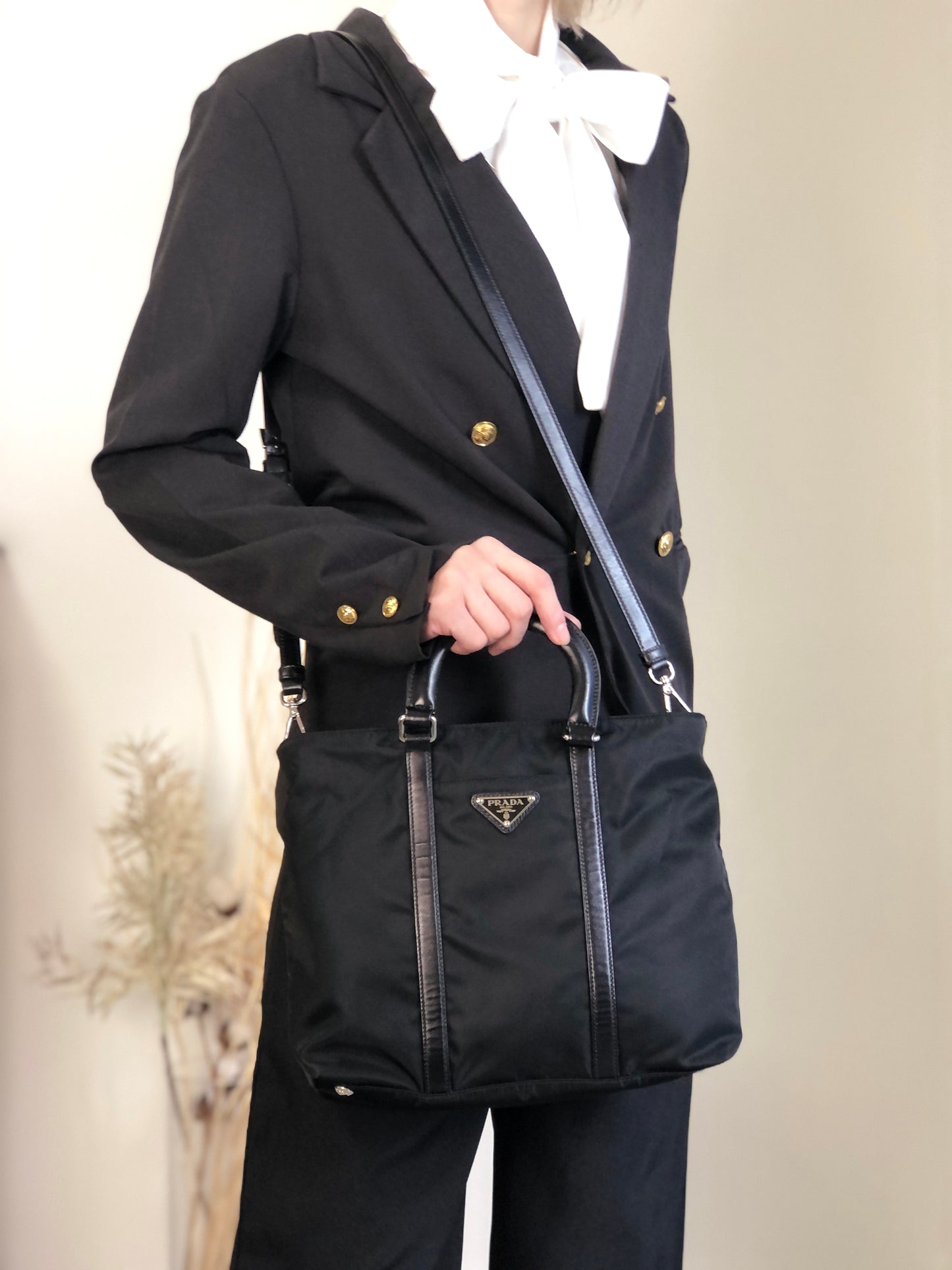 PRADA Tessuto Triangle Logo Two-way Handbag Shoulder bag Black Vintage xd7tr6