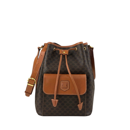 CELINE Macadam Blason Front Pocket Drawstring Shoulder bag Brown Vintage yt4p8e