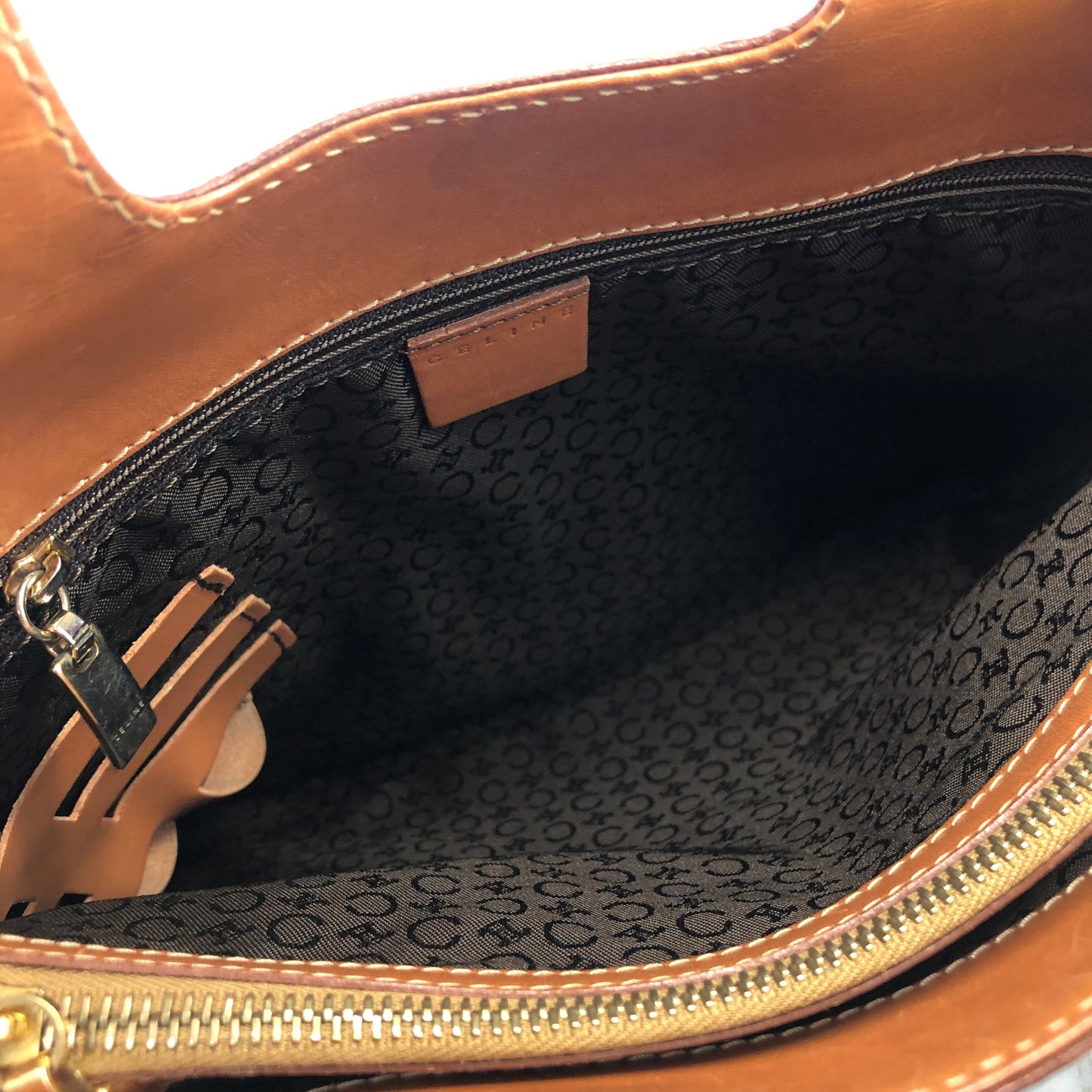 CELINE Macadam Logo Totebag Handbag Brown Vintage pwx4uh