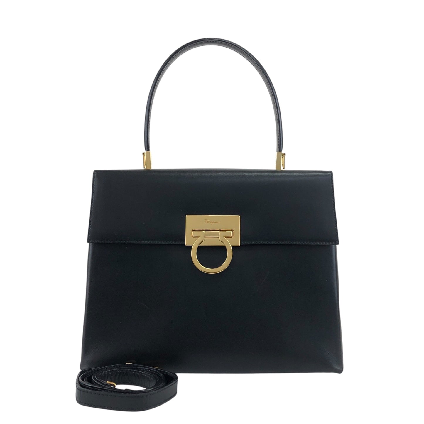 Salvatore Ferragamo Gancini Two-way Handbag Shoulder bag Black Vintage dudz6b