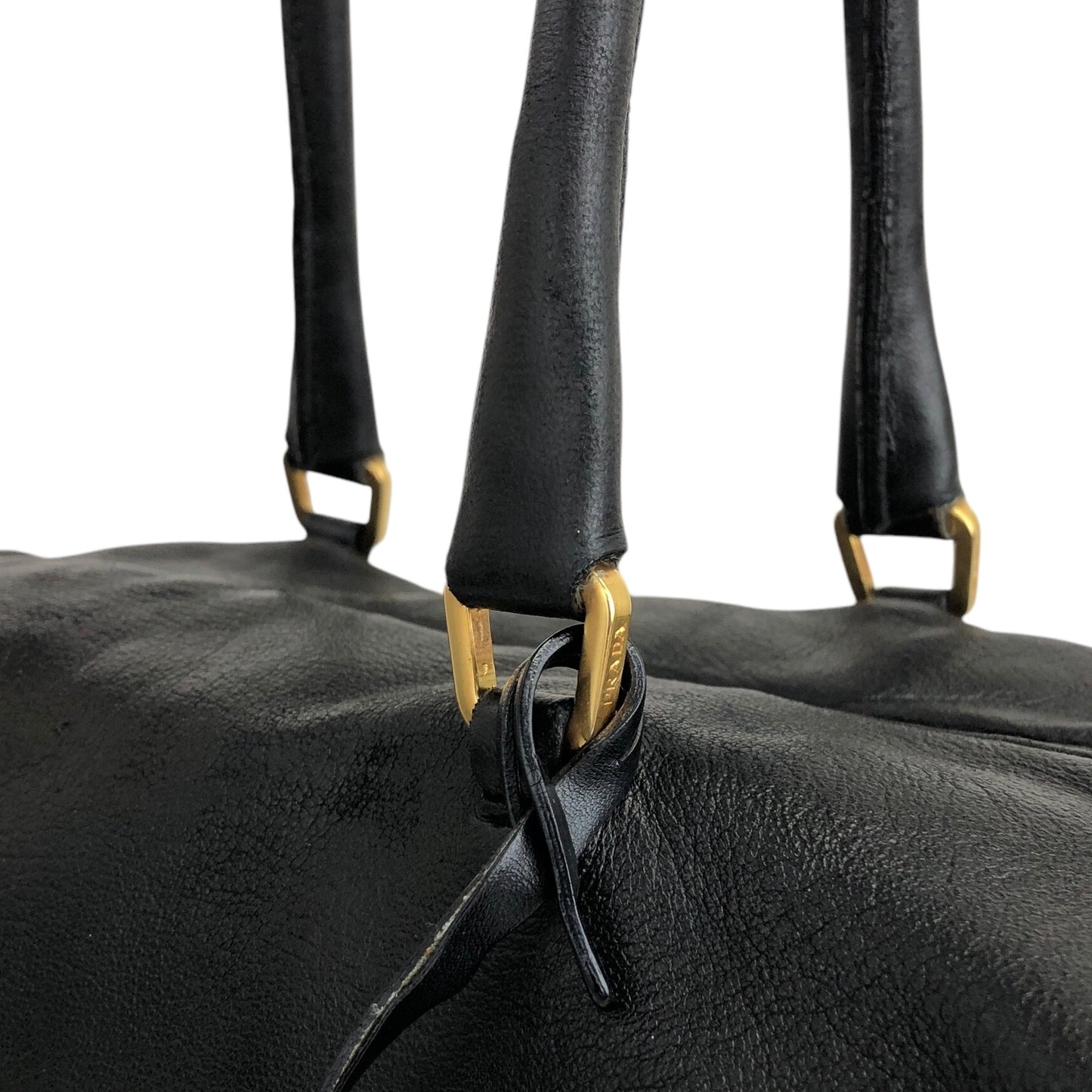 PRADA Padlock Handbag Black Vintage k84sjm