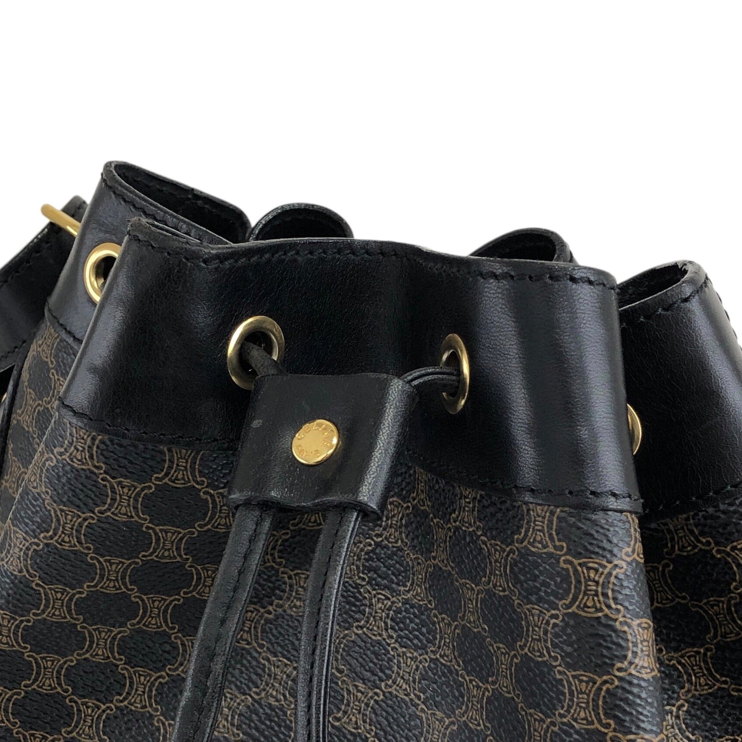 CELINE Macadam Blason Drawstring Shoulder bag Black Vintage x5e8fx