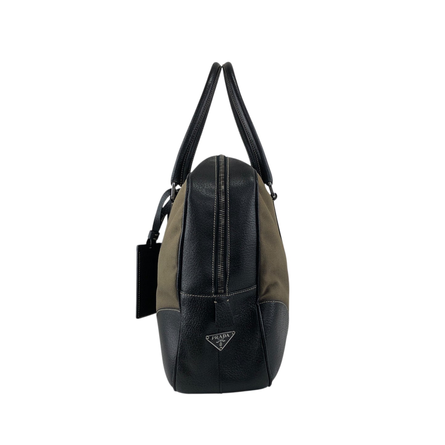 PRADA Triangle Logo Handbag Boston bag Black×Khaki Vintage 7dekxx
