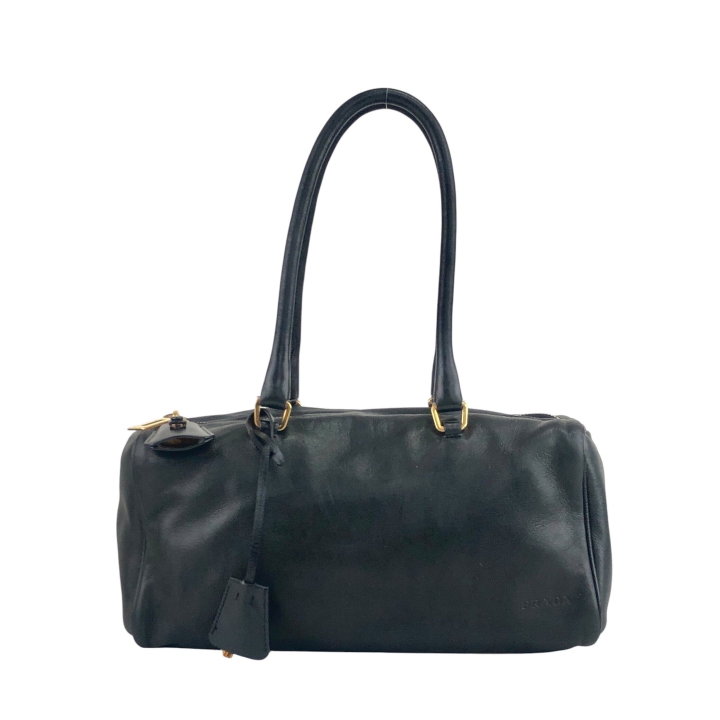 PRADA Logo Embossed Handbag Black Vintage fu6tga